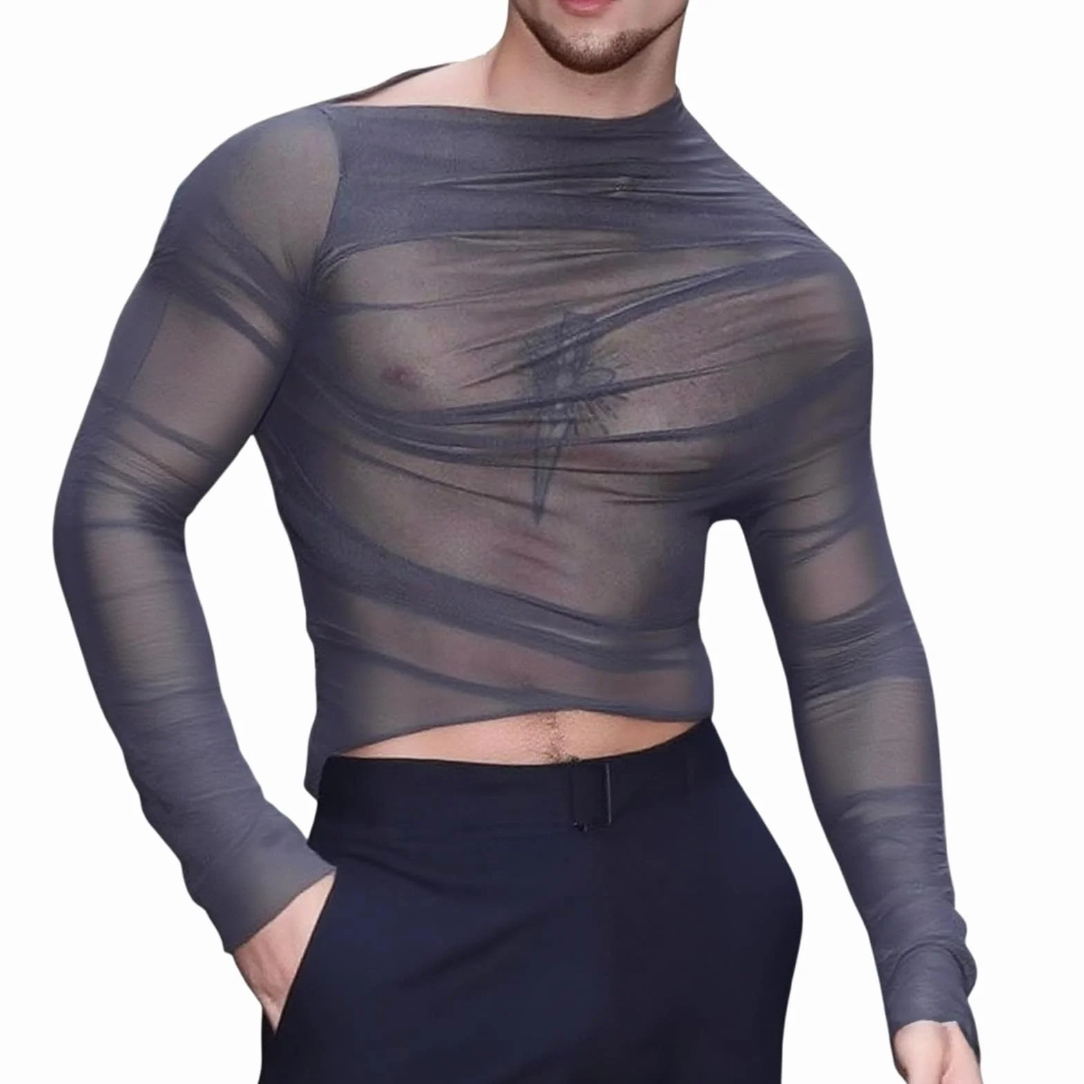 Techno Camicia a rete da uomo Rave Outfit trasparente per club notturni clubwear