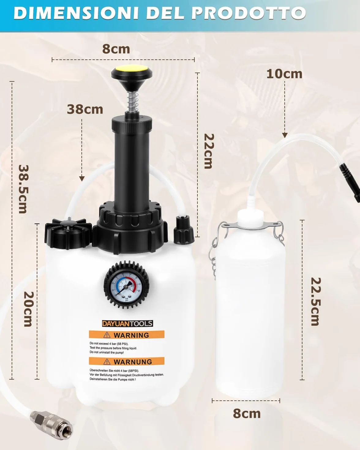 DAYUAN Spurgo Freni 3L Auto Cambio Liquido Freni con Contenitore 1L Aspirazione E20 ø43mm