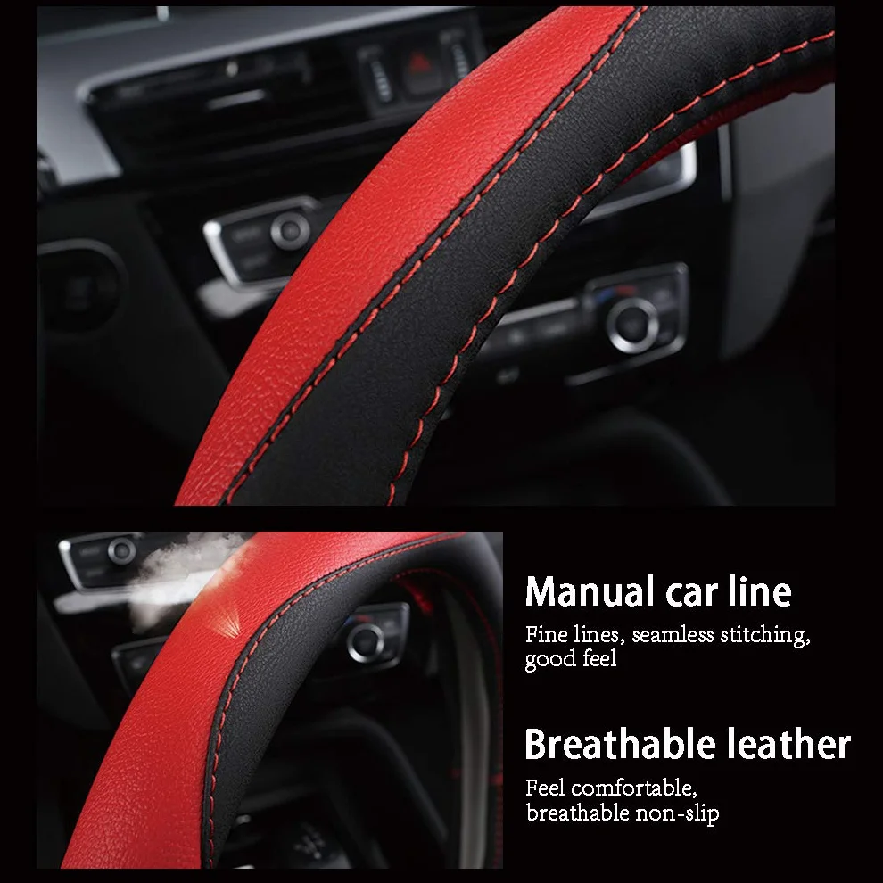 Pahajim Coprivolante in Microfibra PU Pelle Copri Volante per Auto Universale Sportivo Copristerzo Protezione Antiscivolo Traspirante 37-38 CM Rivestimento Sterzo per Donna Uomo (grigio nero)