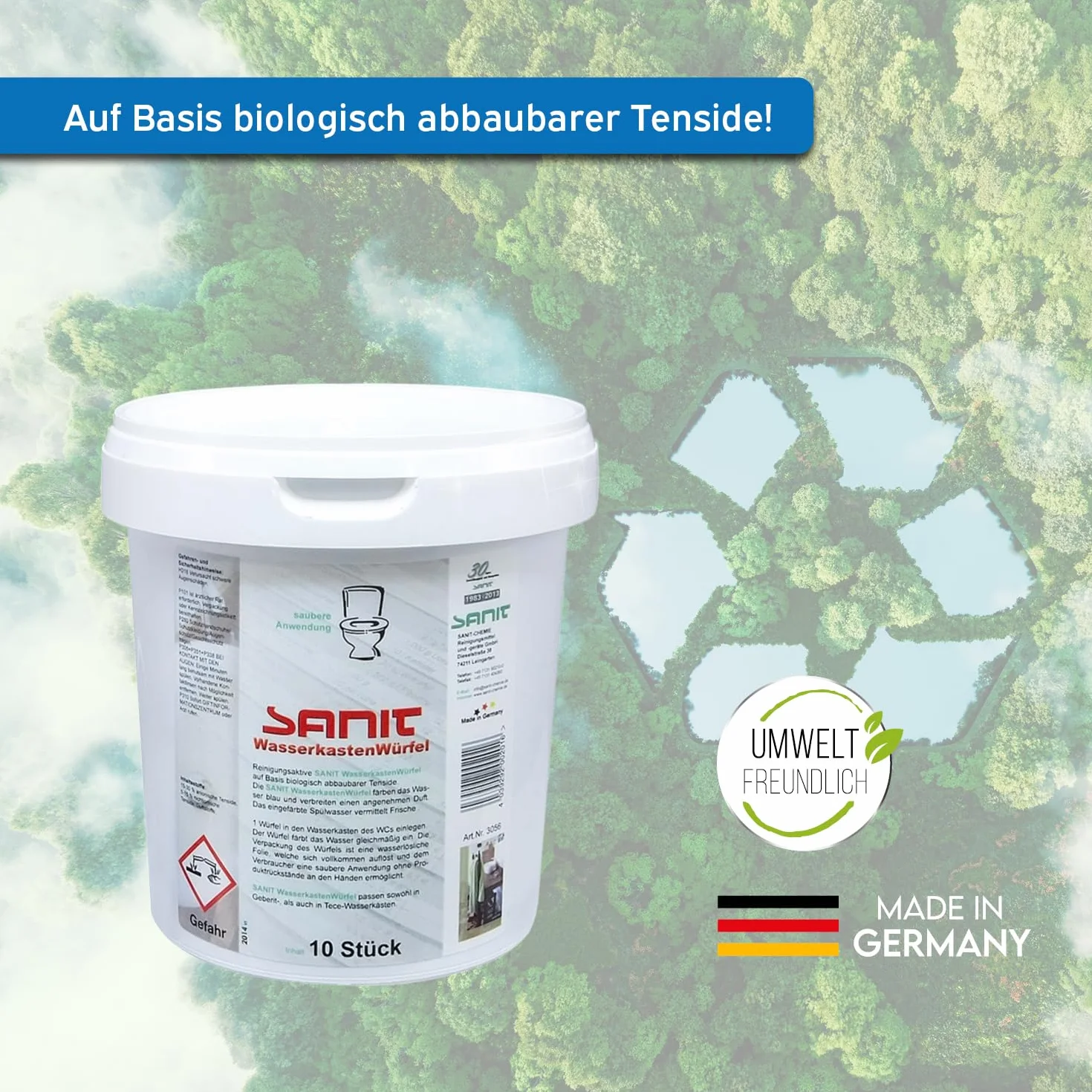 Sanit Cubi per cassetta dell'acqua 10 pezzi 40 settimane freschezza bagno panno microfibra Made in Germany