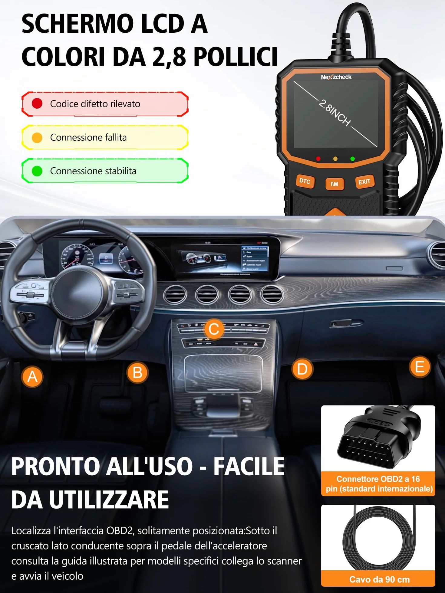 Scanner Diagnosi Auto OBD2 EOBD Professionale Italiano - Lettore OBDII Cancellazione Codici Errore per BMW Mercedes Tutti i Veicoli