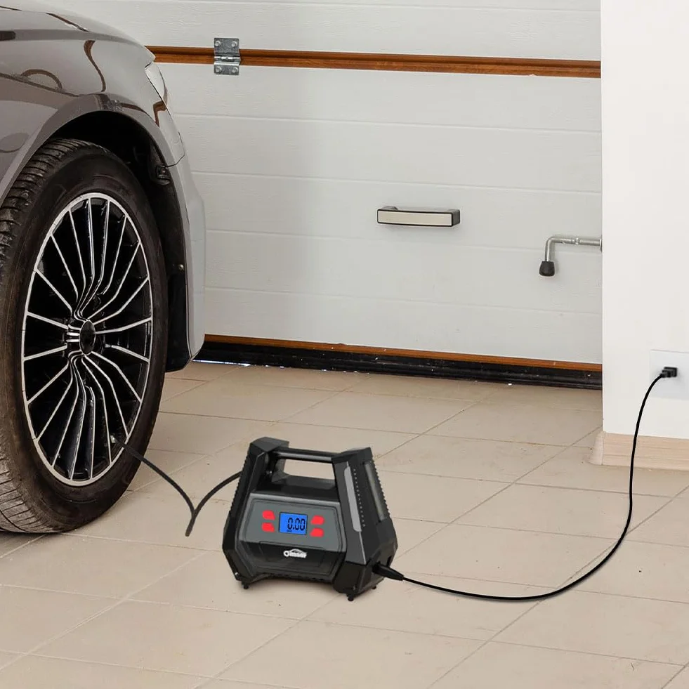 Oasser Compressore d'aria 12V 230V AC DC 2 in 1 Pompa ad aria auto 150 PSI Motore cilindro 22 mm Rame puro