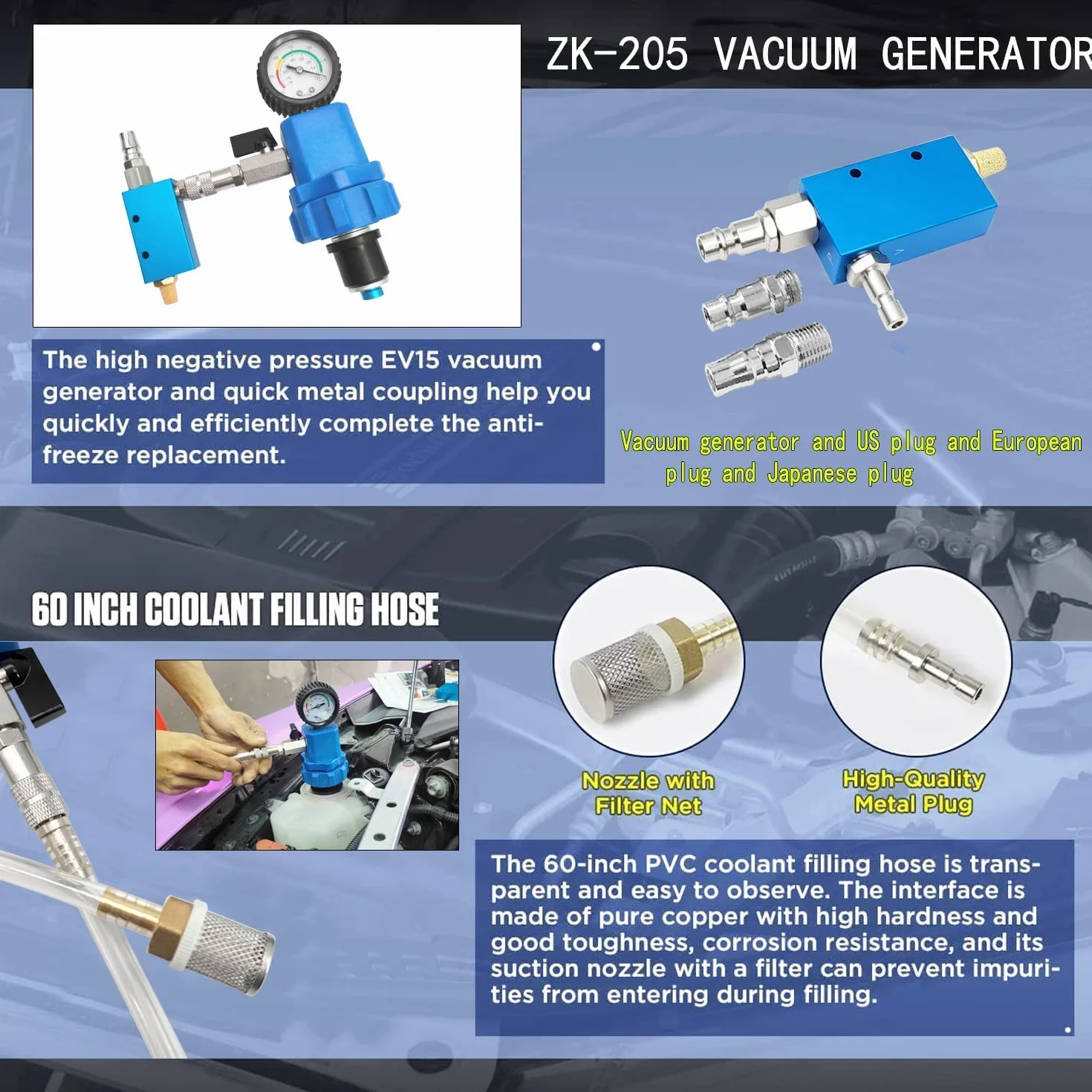 ZKTOOL Strumento di Riempimento del Sistema di Liquido di Raffreddamento, Ricarica Antigelo per Autoveicoli, Vuoto per Refrigerante Radiatore Motore