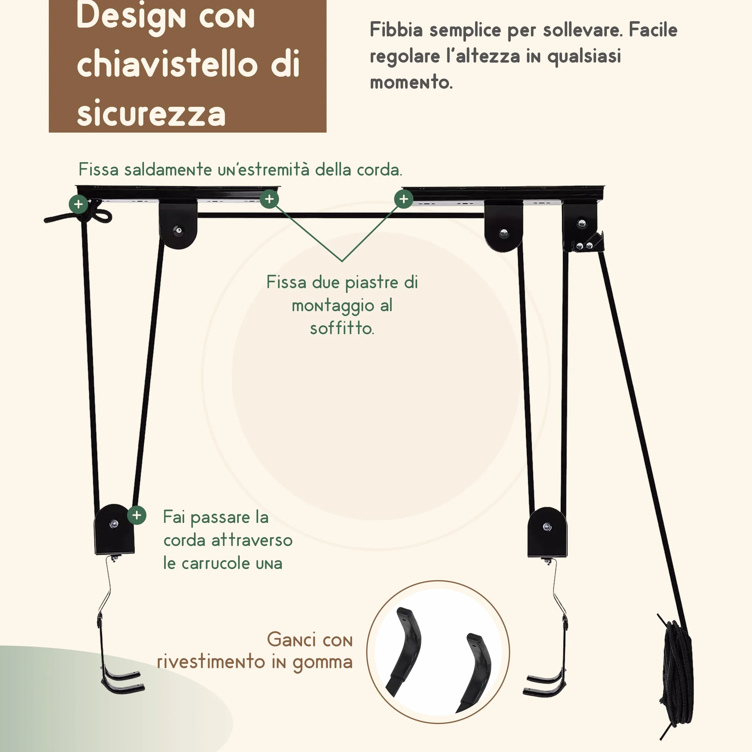 Bicicletta di Sollevatore Supporto Soffitto 60 kg 4 m