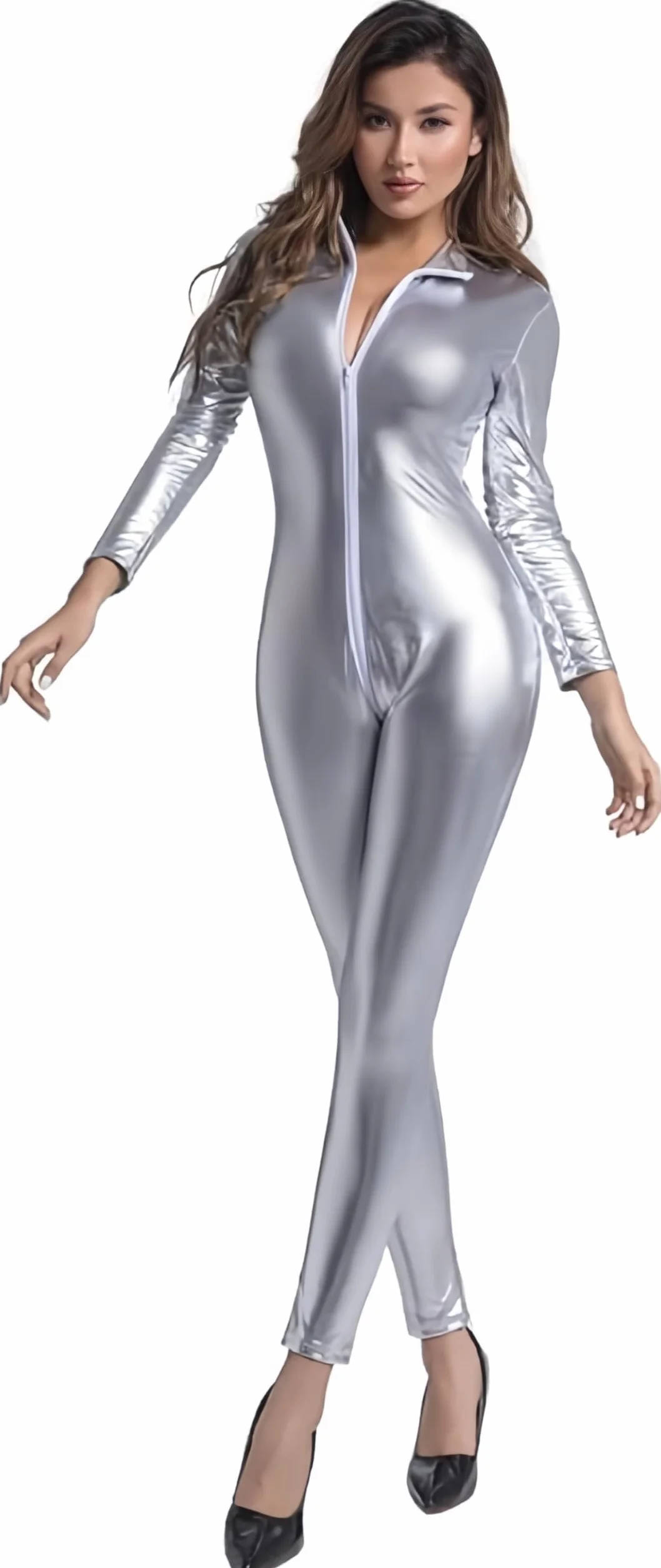Donna Tuta Catsuit PU Bodysuit Latex Wetlook Party Clubwear Costume