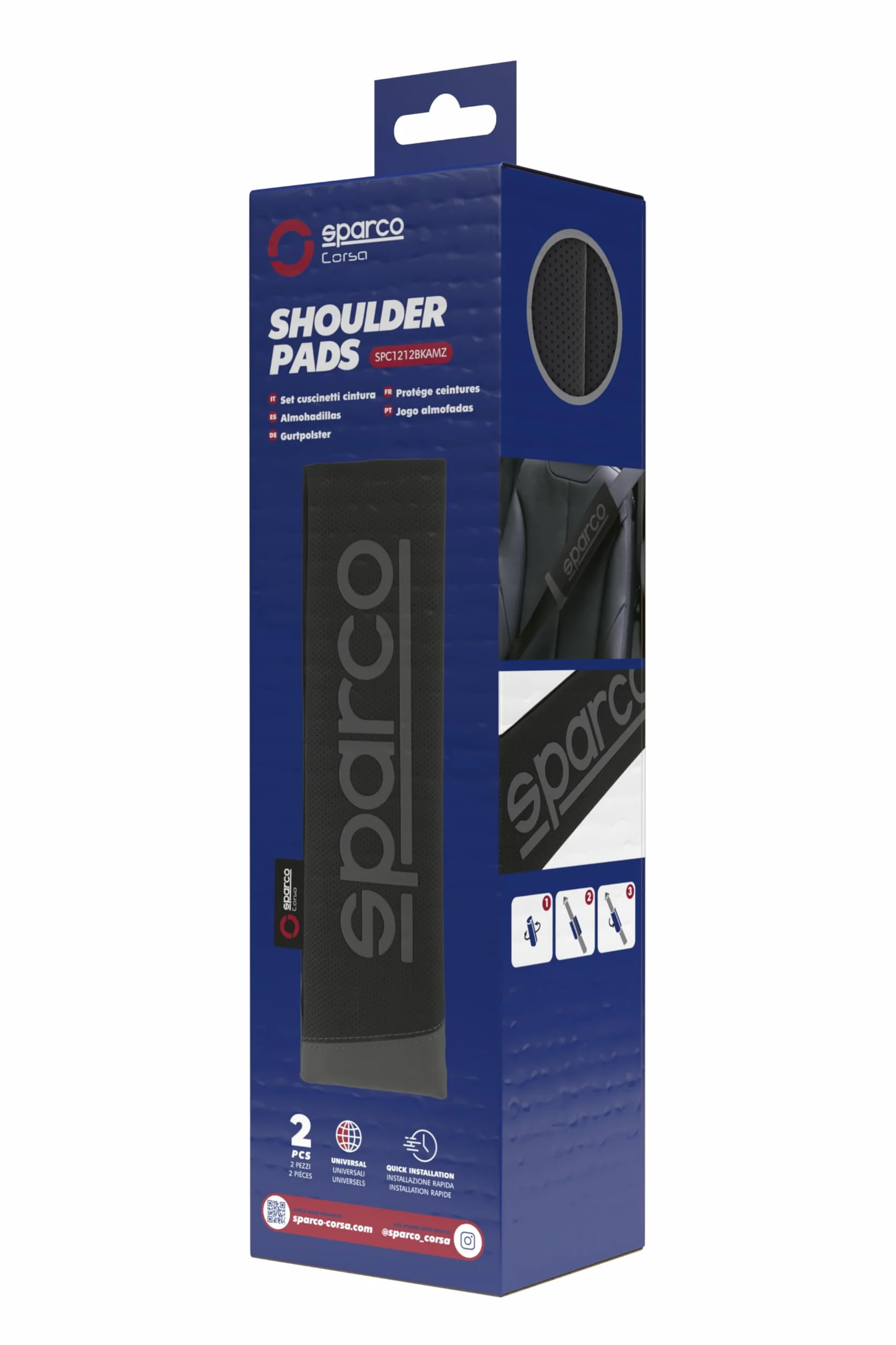 Sparco Cuscinetti per Cintura di Sicurezza universali 2 Pezzi, Amazon Exclusive, PVC + Poliestere, Lavabili e Facili da installare, Protezione per Cintura di Sicurezza per Auto