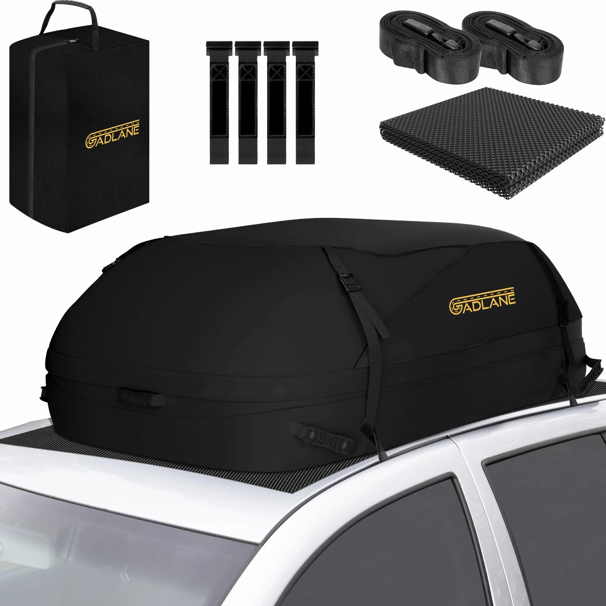 GADLANE Borsa da tetto per auto 400L impermeabile 4 cinghie robuste tappetino antiscivolo Nero
