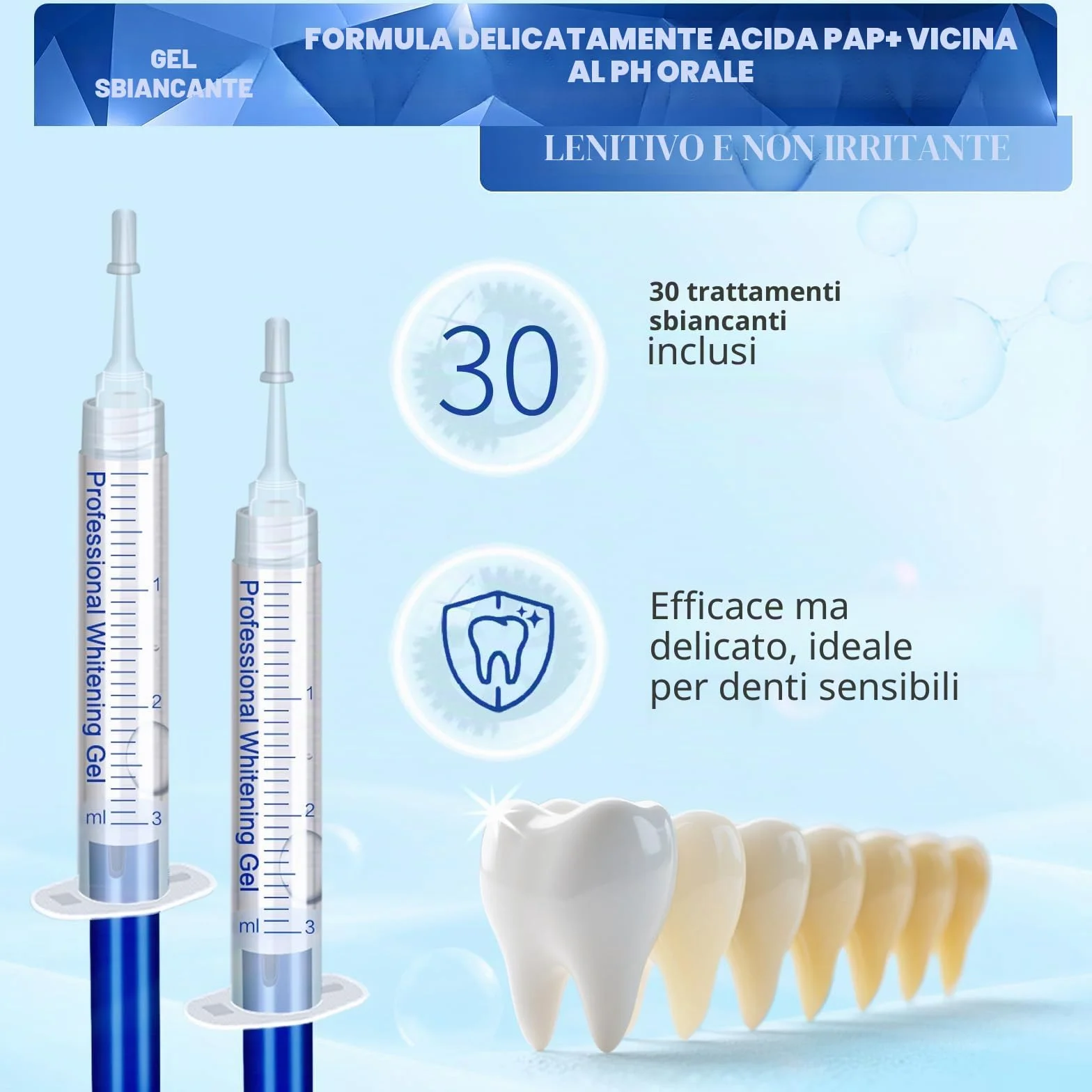Kit Sbiancante Denti Wireless con Luce LED, 5 Gel Sbiancanti da 3ml per Sbiancamento Denti Immediato