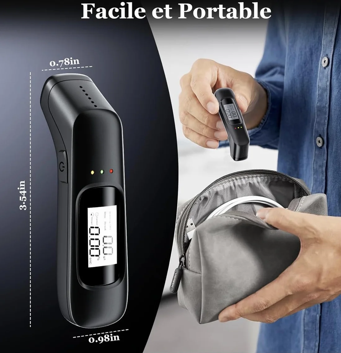 Generico Etilometro Portatile Certificato, Alcol Test con Display LCD Carica USB Etilometro Portatile Professionale ad Alta sensibilita, precisione di Grado, per Uso Domestico e Feste.
