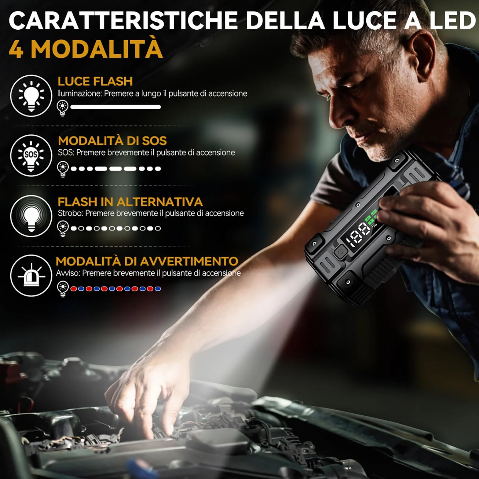 BRPOM Avviatore Batteria Auto 9000A 26800mAh Booster Avviamento con Torcia LED USB Quick Charge 3.0