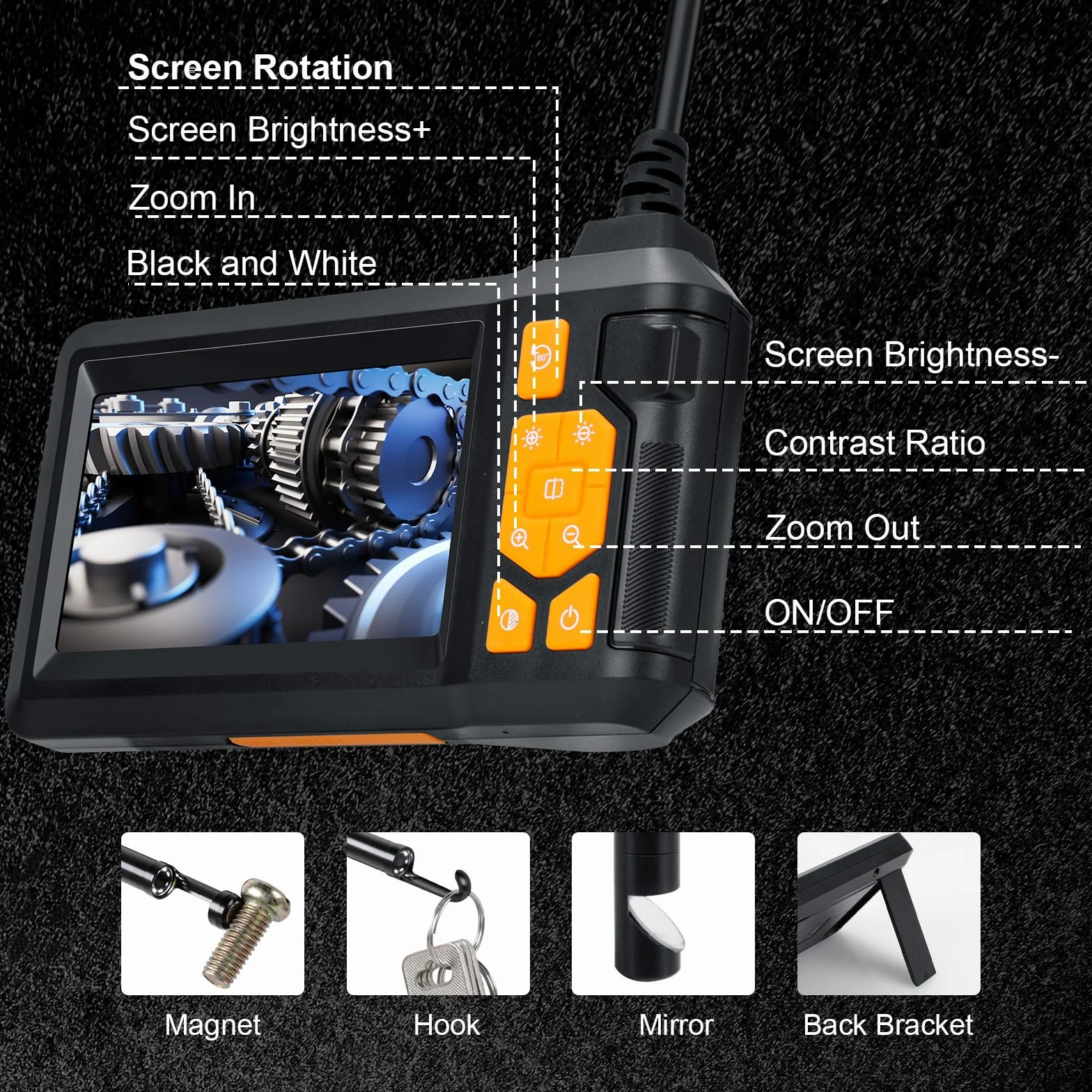 Endoscopio Industriale HD 10800P 5M Sonda Impermeabile con Telecamera LCD 4.3" 8 LED Cavo Semirigido