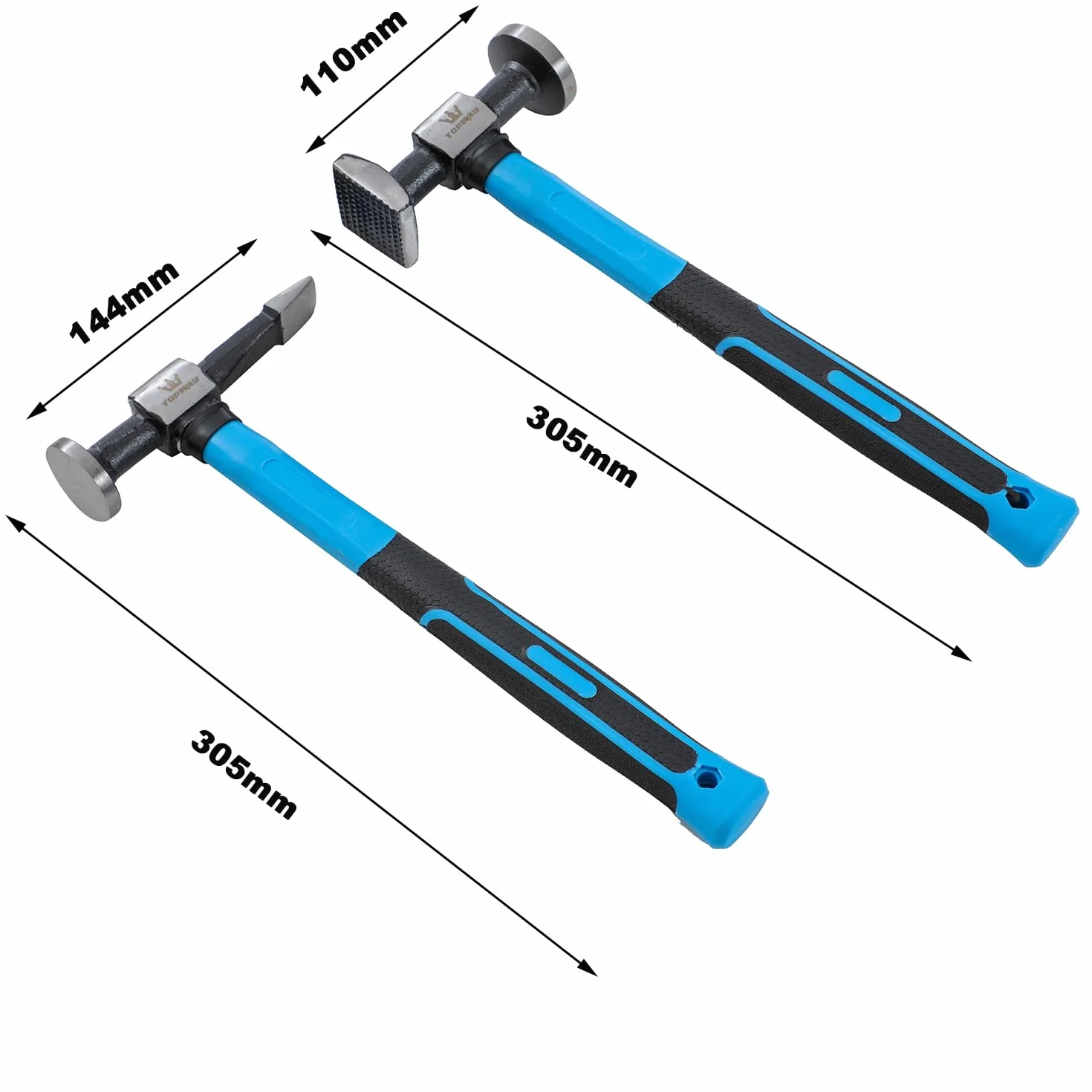 TOPWAY Set di 6 attrezzi professionali per riparazione ammaccature, manico in fibra di vetro, martello, carrelli, per la rimozione di ammaccature e carrozzeria, modello 454231