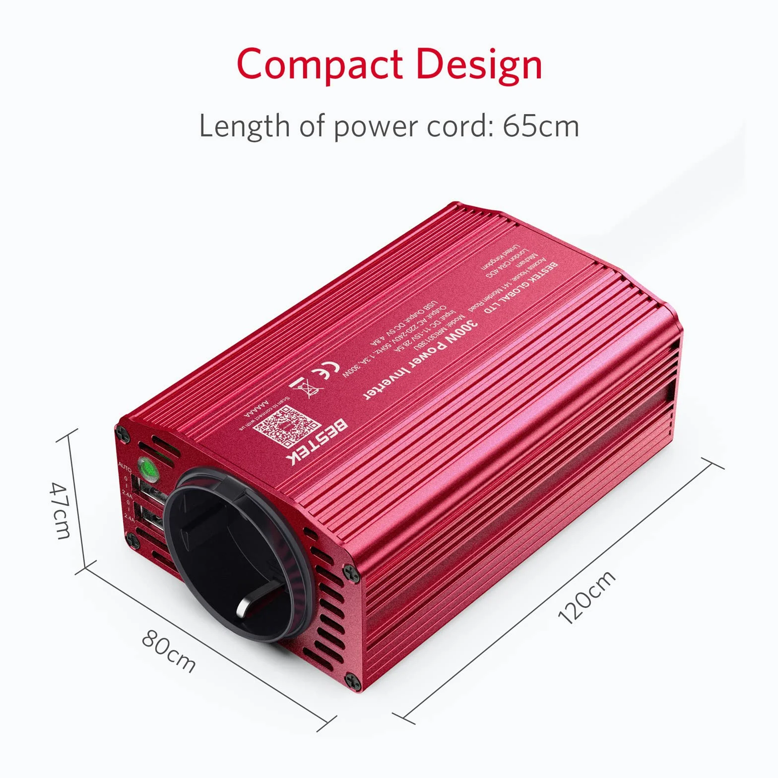 BESTEK 300W Inverter 12V 220V 2 USB Port 4.8A Power Inverter for Phone Pad Tablet