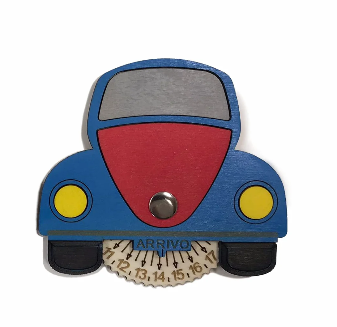 Generico Disco ORARIO 24H 3 unità MOD. Maggiolino Legno Blu-Rosso