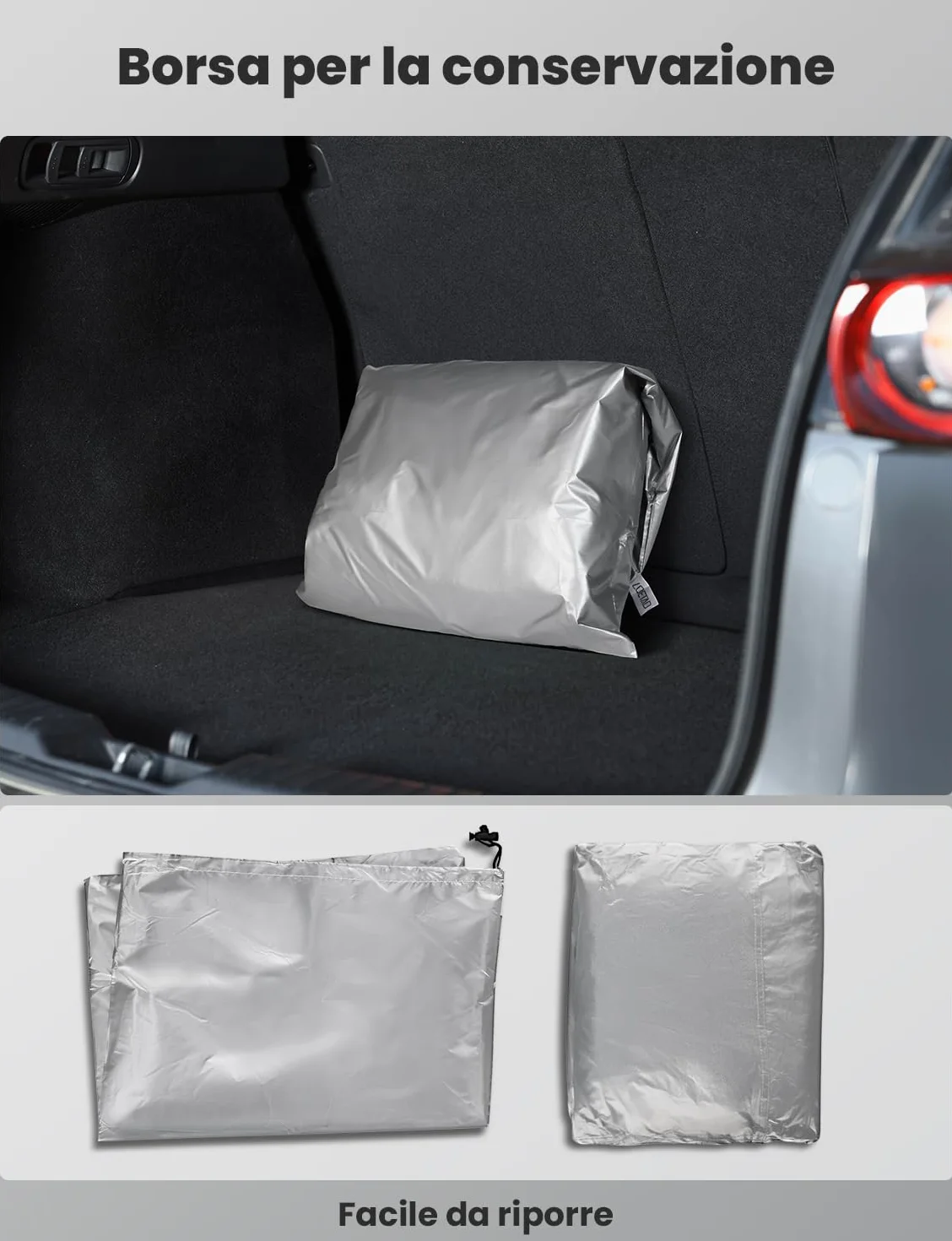 LOETAD Telo Copriauto, Felpato Impermeabile Antipolvere Anti UV Anti Vento 435 x 180 x 160cm Telo per Auto a 2 Volumi Universale Interno in Cotone - Argento