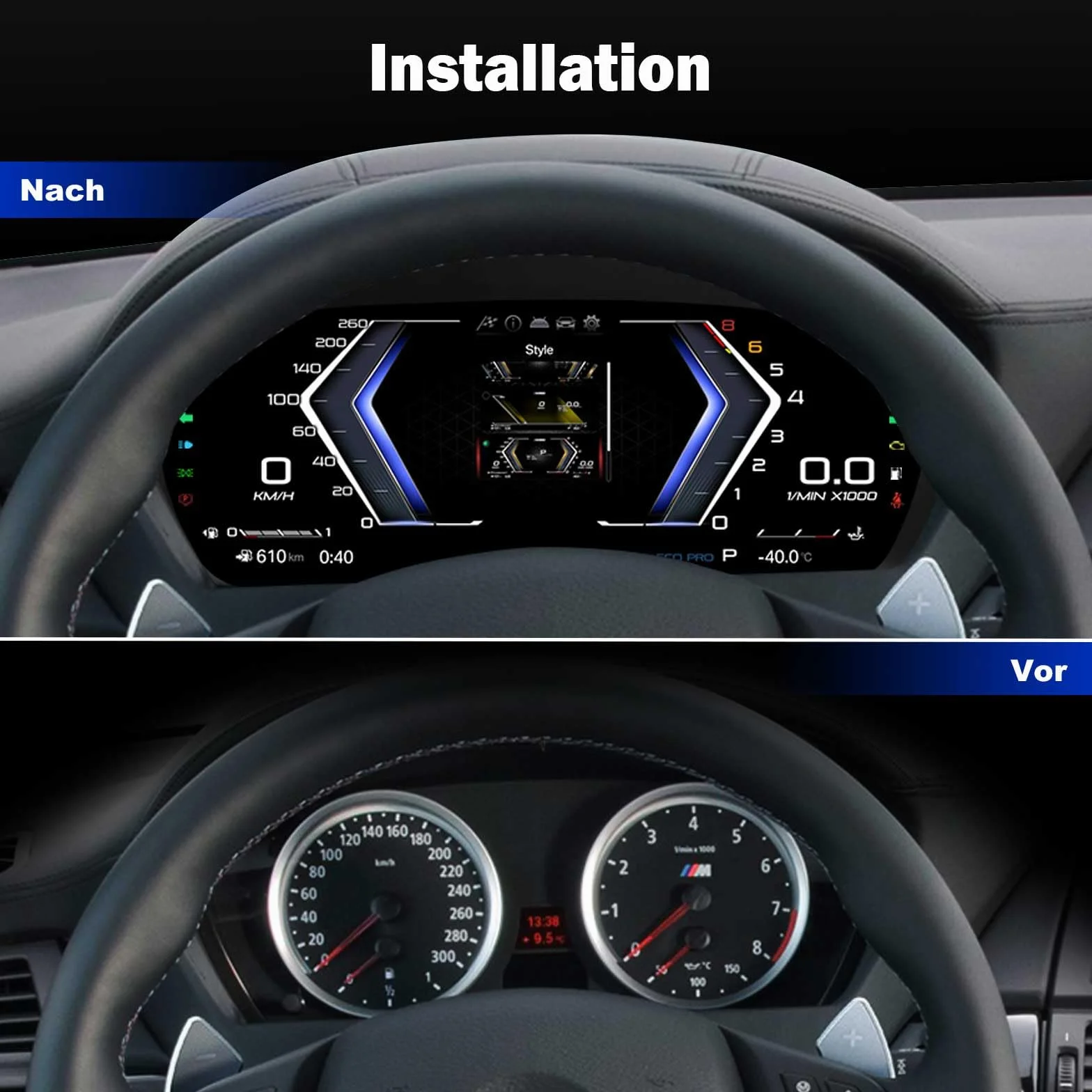 Tachimetro Digitale LCD 12,3" per BMW 5 Serie E60 E61 X5 E70 X6 E71 CiC CCC Plug & Play HD Display
