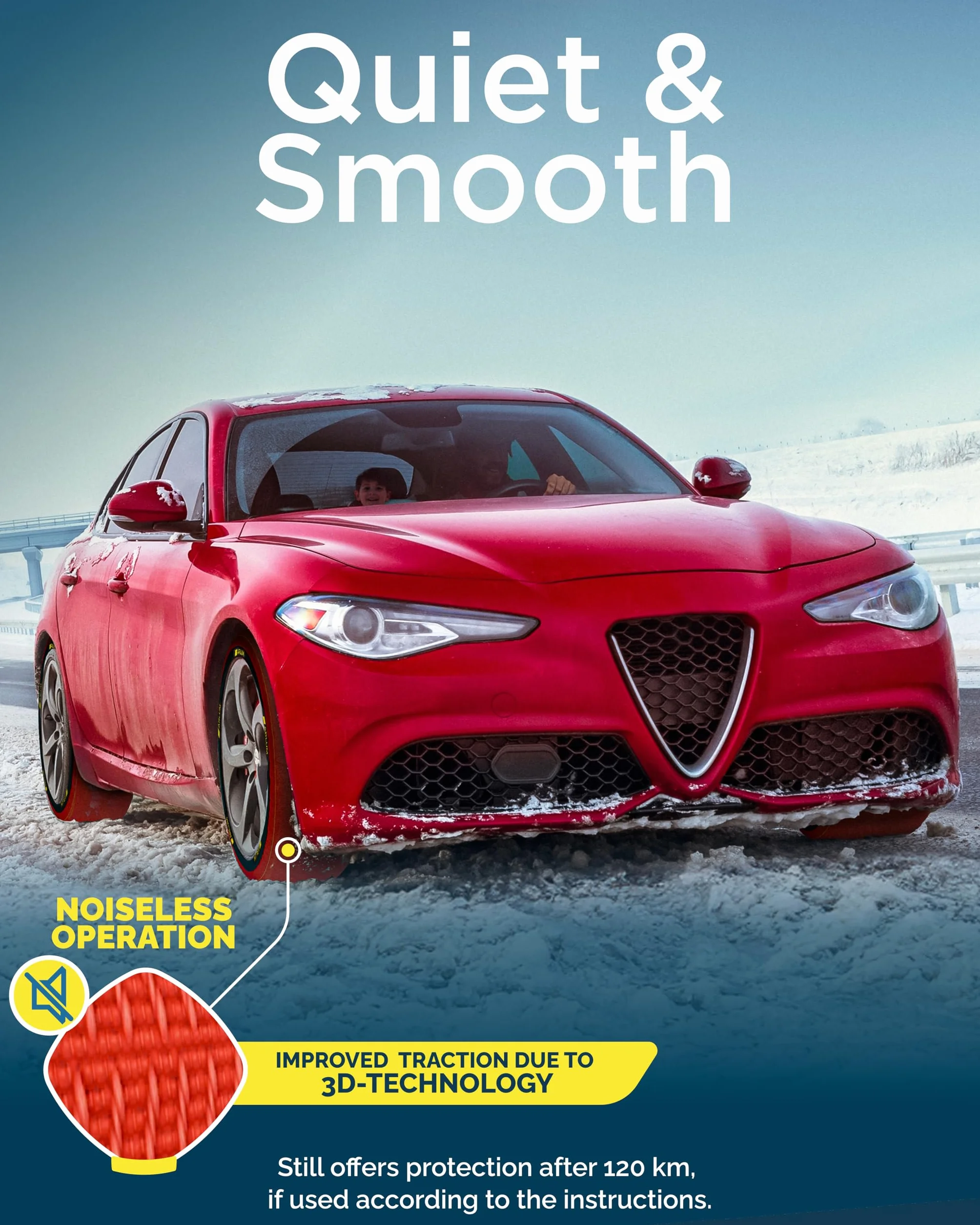 ARLUM Calze da Neve Omologate Italia EN 16662-1 Control Due Catene da Neve in Tessuto per Auto Snow Sock Taglia XL R14-R22