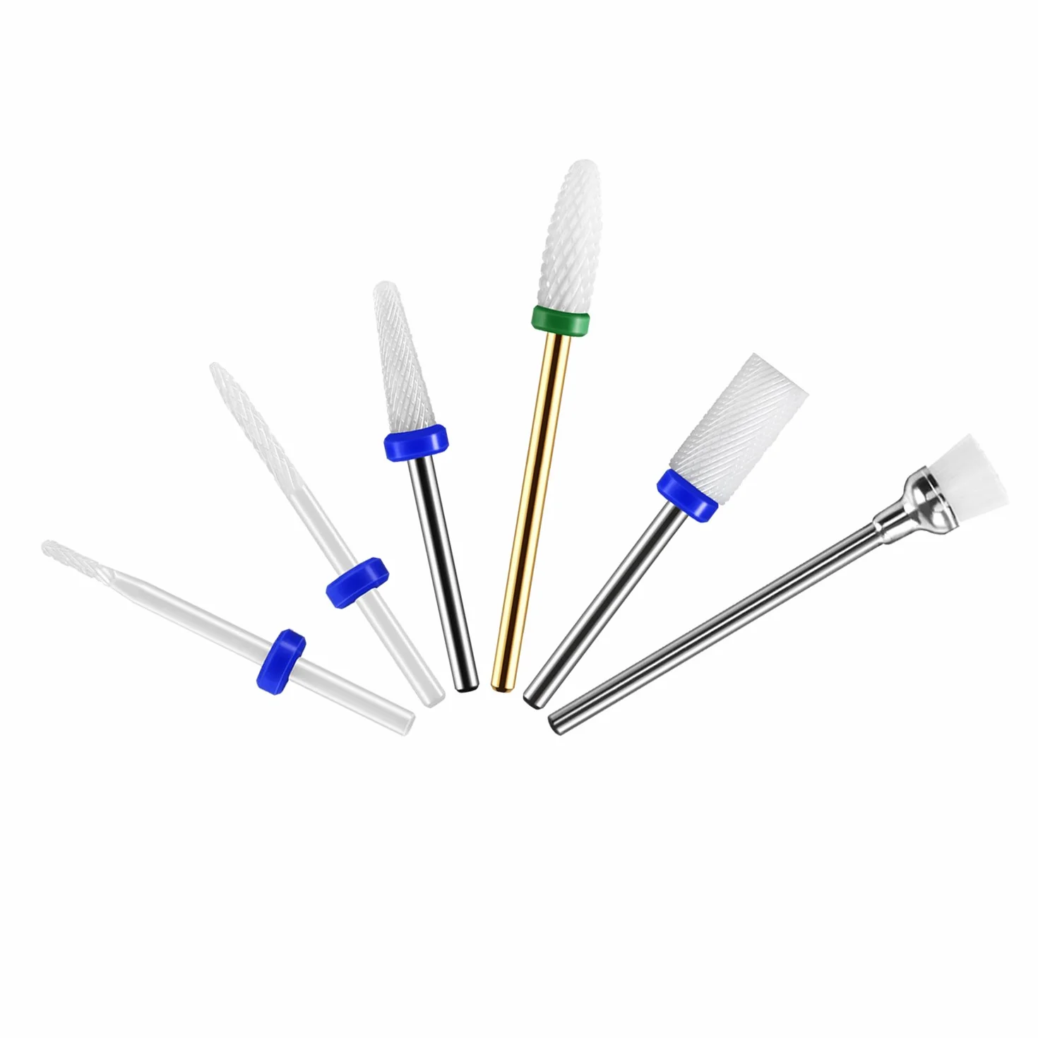 JCMaster® Kit 5 Punte in Ceramica per Fresa Unghie Professionale + Pennellino Pulizia Manicure Pedicure