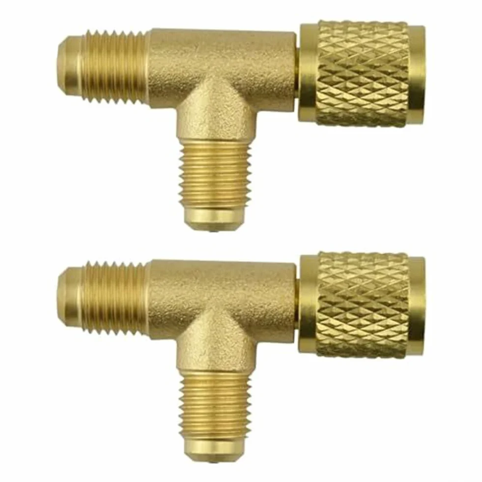 Connettore rapido in ottone Accesso Tee 1/4 SAE Valvole Core Adapter R22 R12 R134 Aria Condizionata Refrigerazione