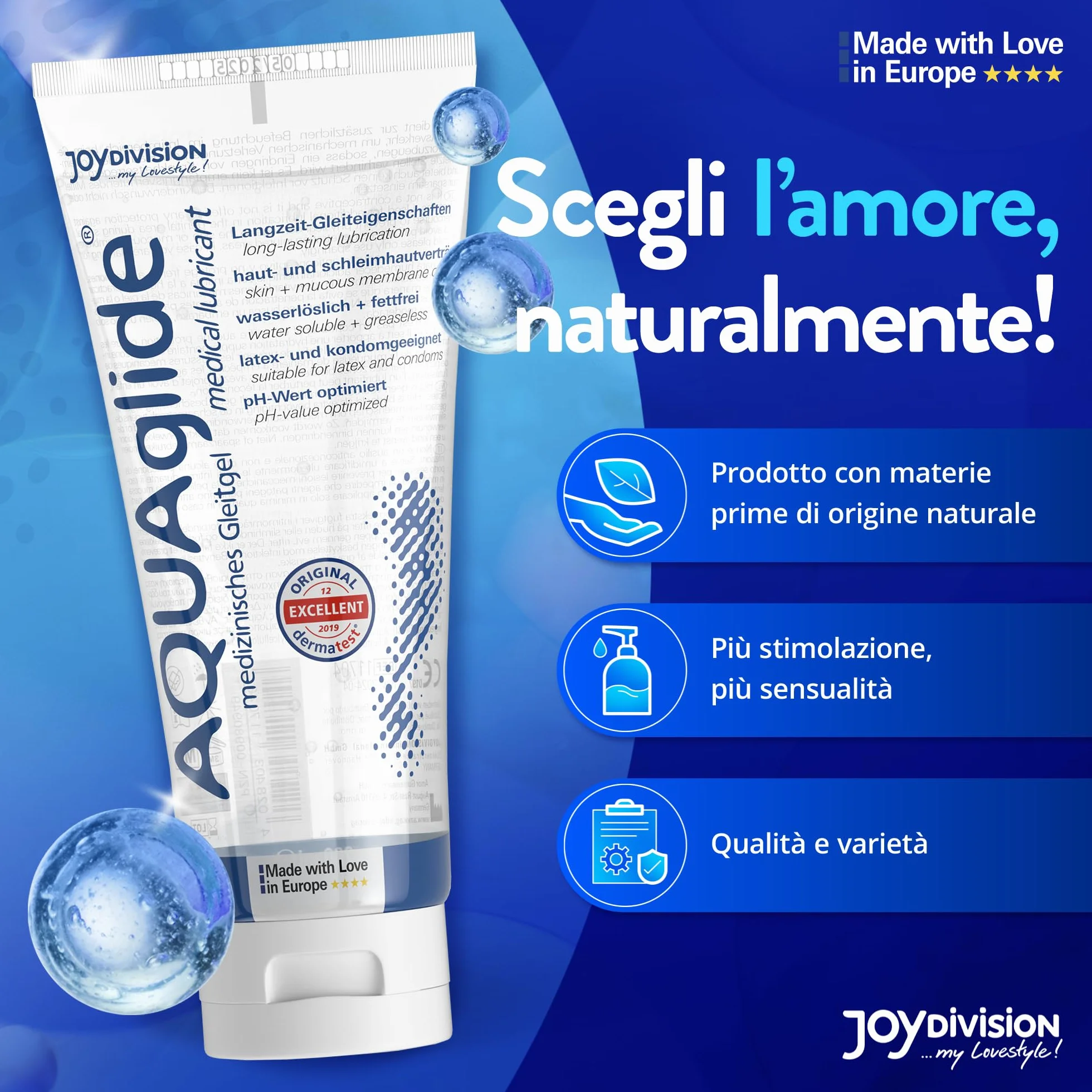 JOYDIVISION Originale AQUAglide 200 ml Gleitgel Naturale, Lubrificante Cristallino & Vegano, Ottimizzato per il pH