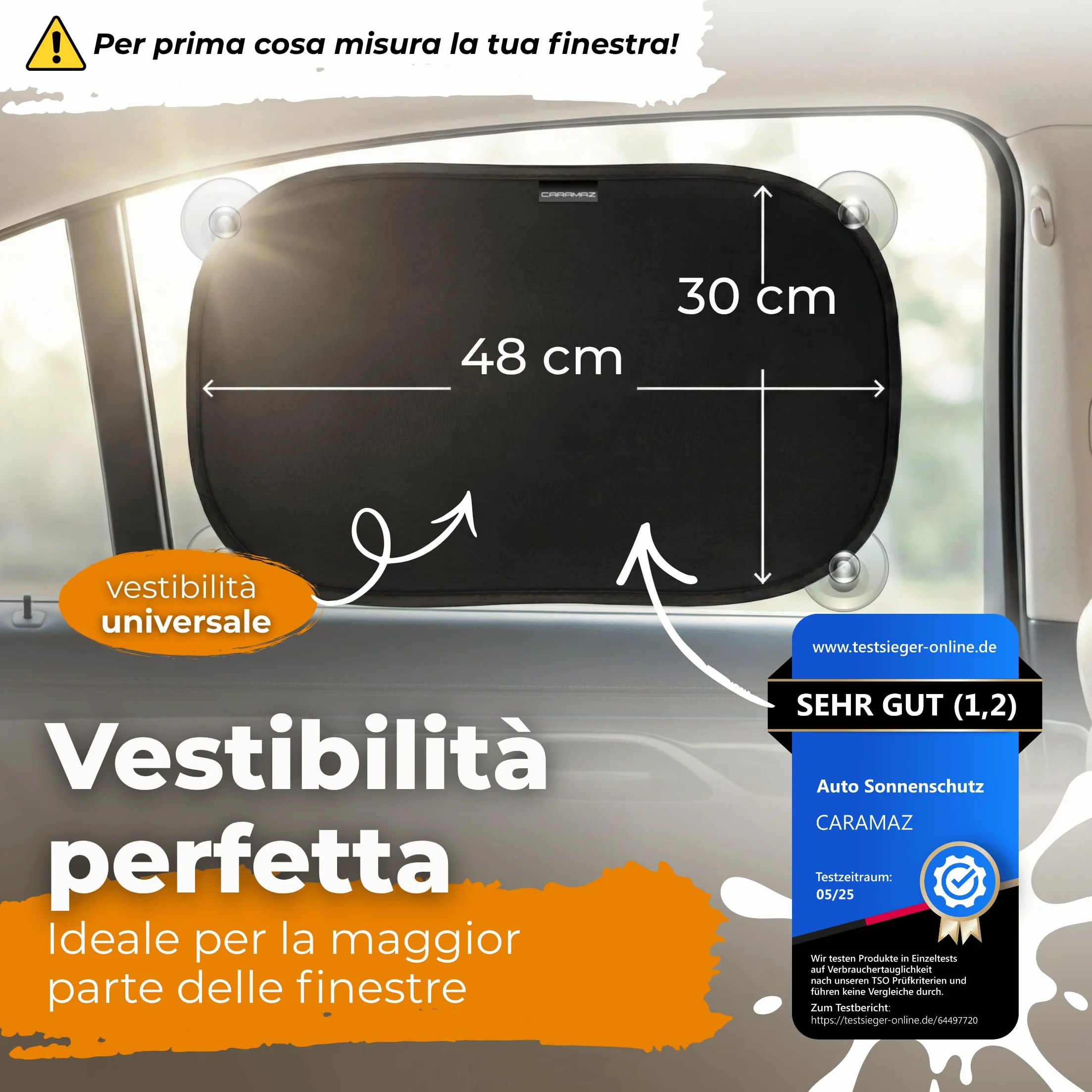 CARAMAZ Parasole per Auto Protezione UV 48 x 30 cm con Ventosa 2 Pezzi