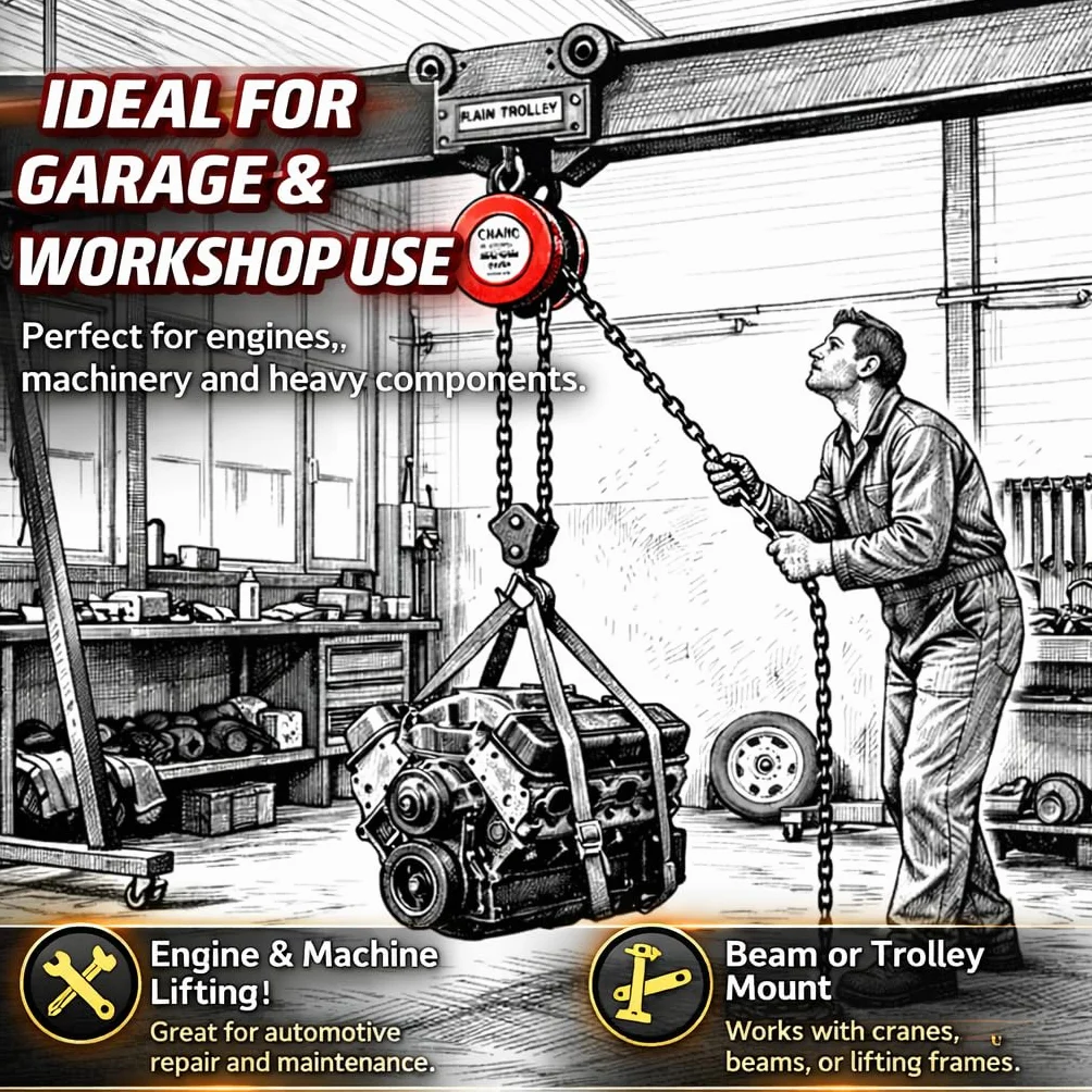 KATSU Paranco a Catena 3 Ton 3000kg 3m Altezza di Sollevamento Gancio di Sicurezza Garage Motore per Auto Strumento di Sollevamento Carichi Pesanti