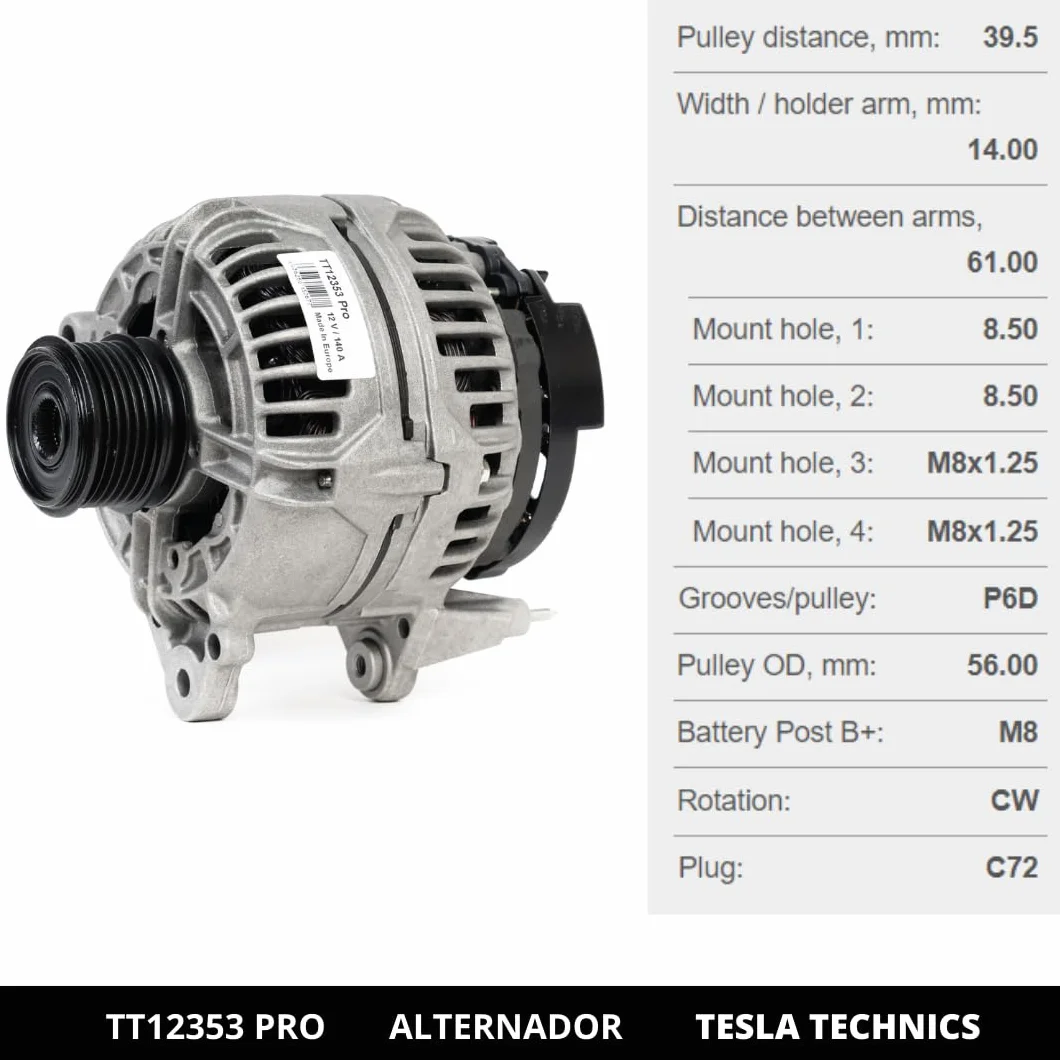 TT12353 PRO ALTERNATORE per auto 12V, 140A. Compatibile con AUDI, MITSUBISHI, SEAT, SKODA, VOLKSWAGEN. Eccellente rapporto qualità-prezzo. Installazione facile e garanzia.