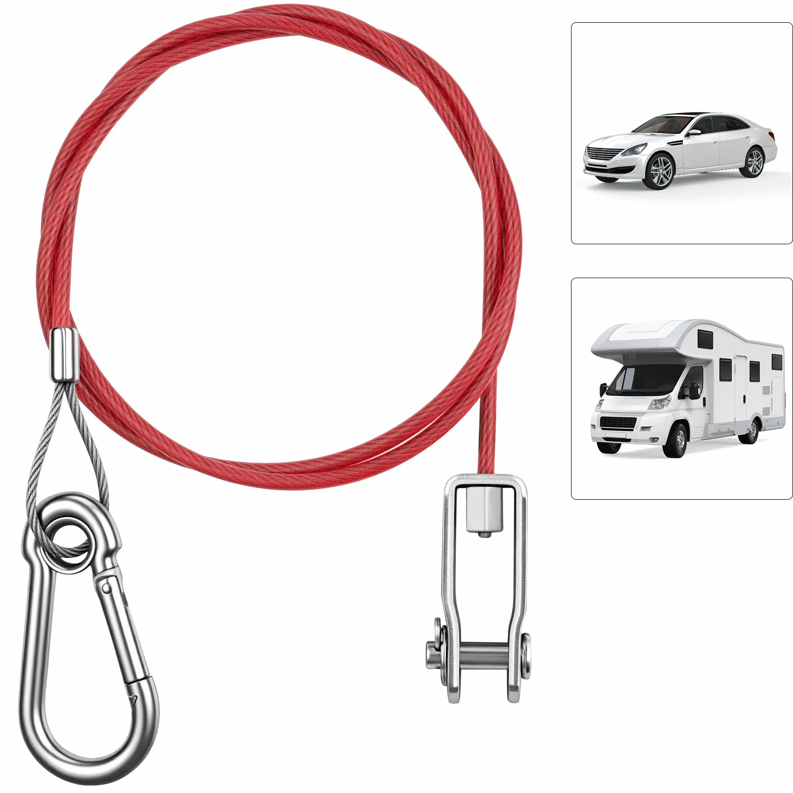 Cavo Sicurezza Rimorchio 1 M Acciaio Inossidabile Carico Rottura 150 kg Diametro Filo 4mm con Moschettone