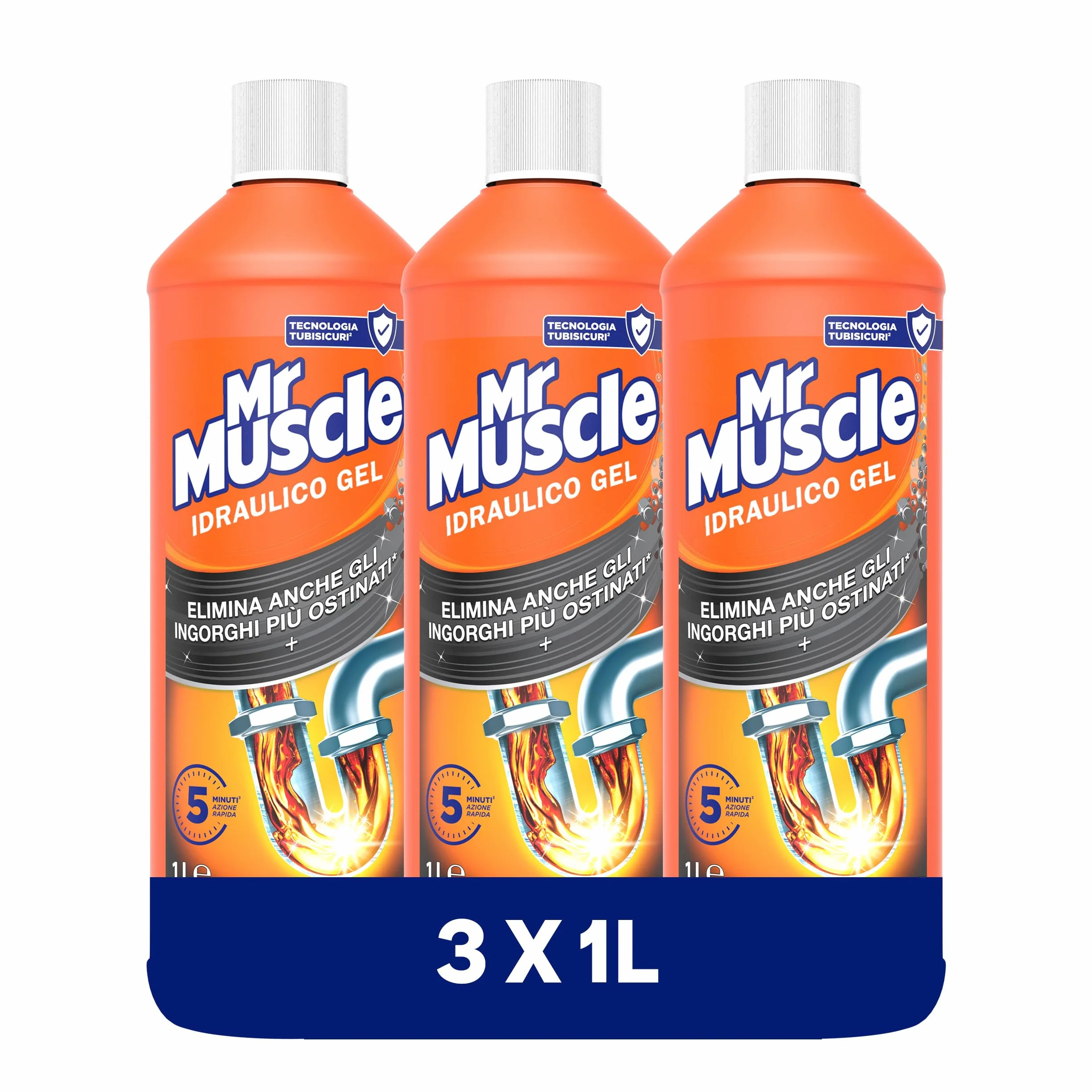 Mr Muscle Idraulico Gel Disgorgante Forte per Tubi e Scarichi 3x1000 ml