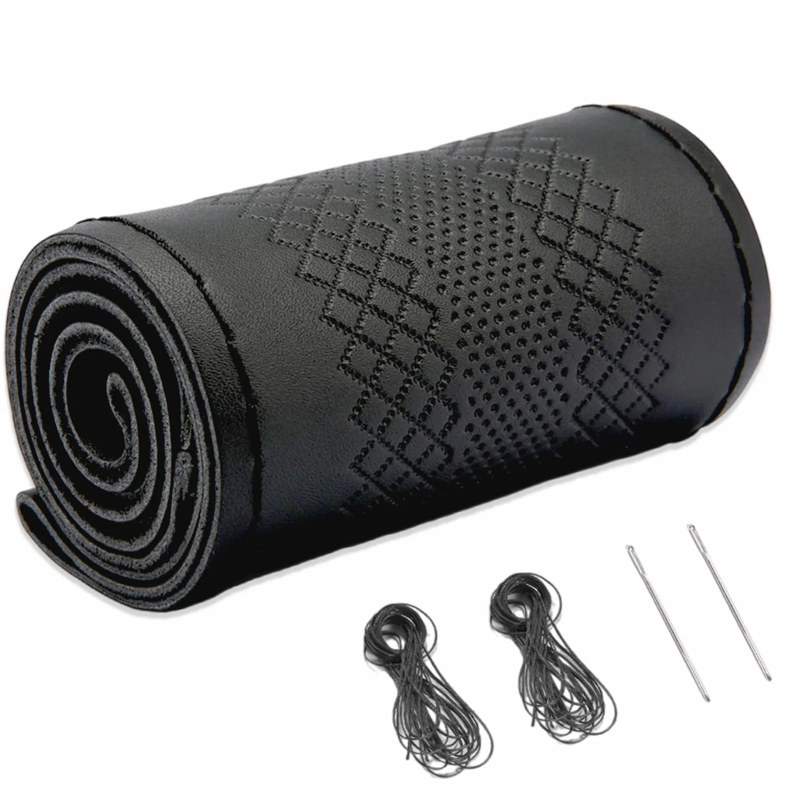 Coprivolante auto, Copri Volante auto Universale, Coprivolanti Fai Da Te in Pelle da Cucire, Universale Traspirante e Antiscivolo in Pelle Morbida per Volanti con Diametro37-39 cm (Trasp N)