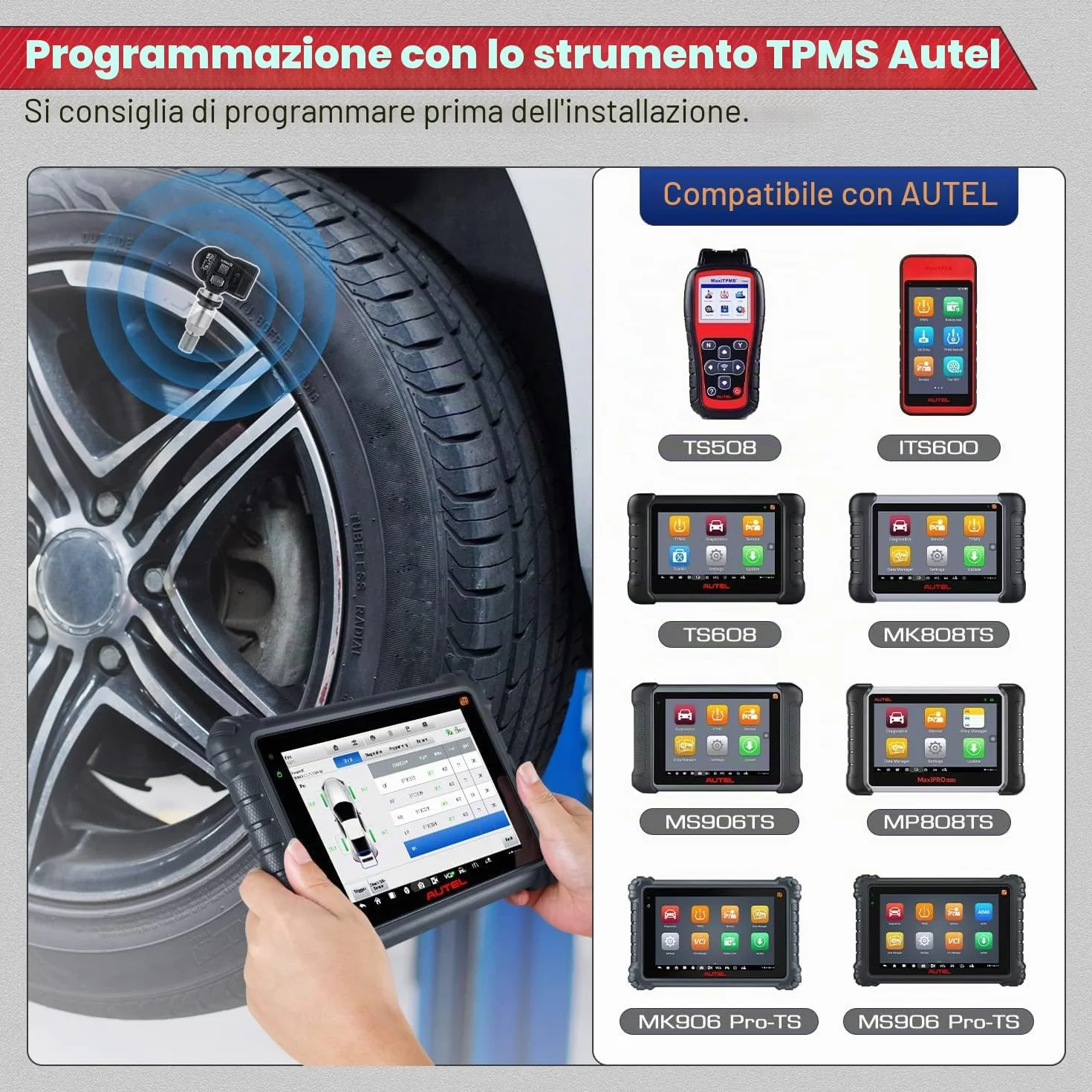 Autel TPMS Sostituzione Pneumatico a Doppia Frequenza per Tutte Automobili, Sensore OE Identicamente Costruito 100%, Valvola Metallo, 4 Pezzi