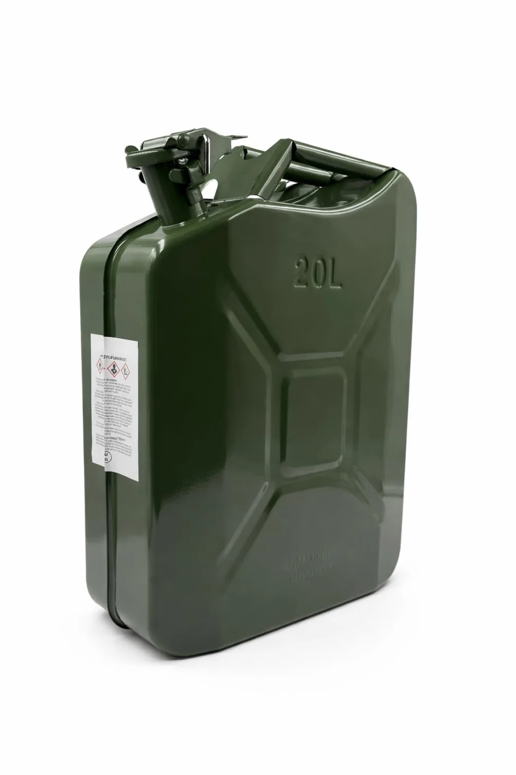 Tanica in Acciaio Verniciato Verde, Omologata per Carburante, Benzina e Gasolio, Uso Agricolo, Nautico e Campeggio (20 Litri)