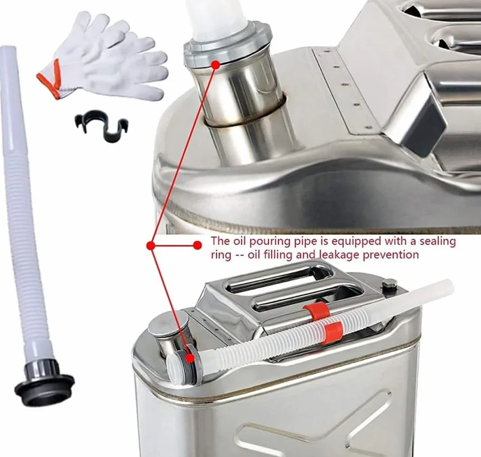 Tanica per benzina, in acciaio inox, con tubo del carburante, ideale per benzina, olio commestibile o acqua, per moto, automobili, tosaerba, barca, campeggio, 10 l