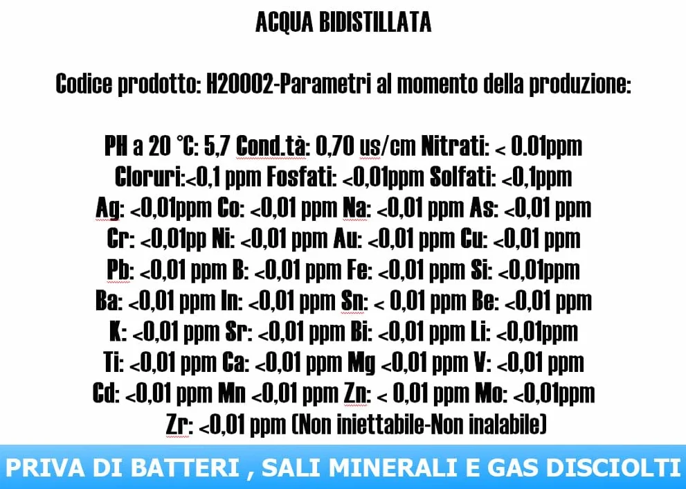 Acqua Bidistillata Pura 2 X 5 Litri per Uso Industriale e Clinico - Demineralizzata Made in Italy
