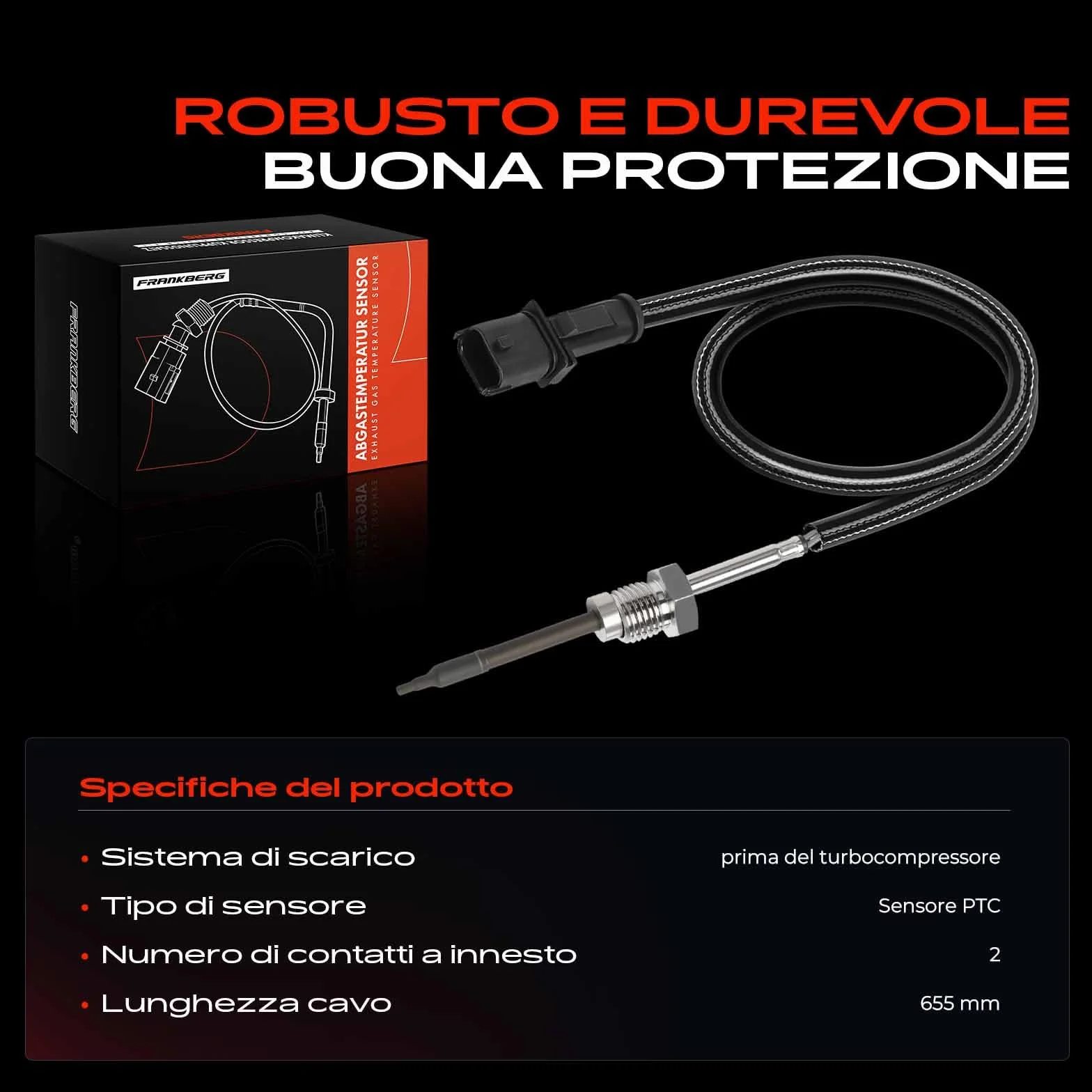 Frankberg Sensore temperatura gas di scarico Sensore gas di scarico 2-Poli Compatibile con Cherokee Van KL 2.2L 2015-2018 Cherokee KL 2.2L 2015-2025 Replace# 68228514AB,68228514AC