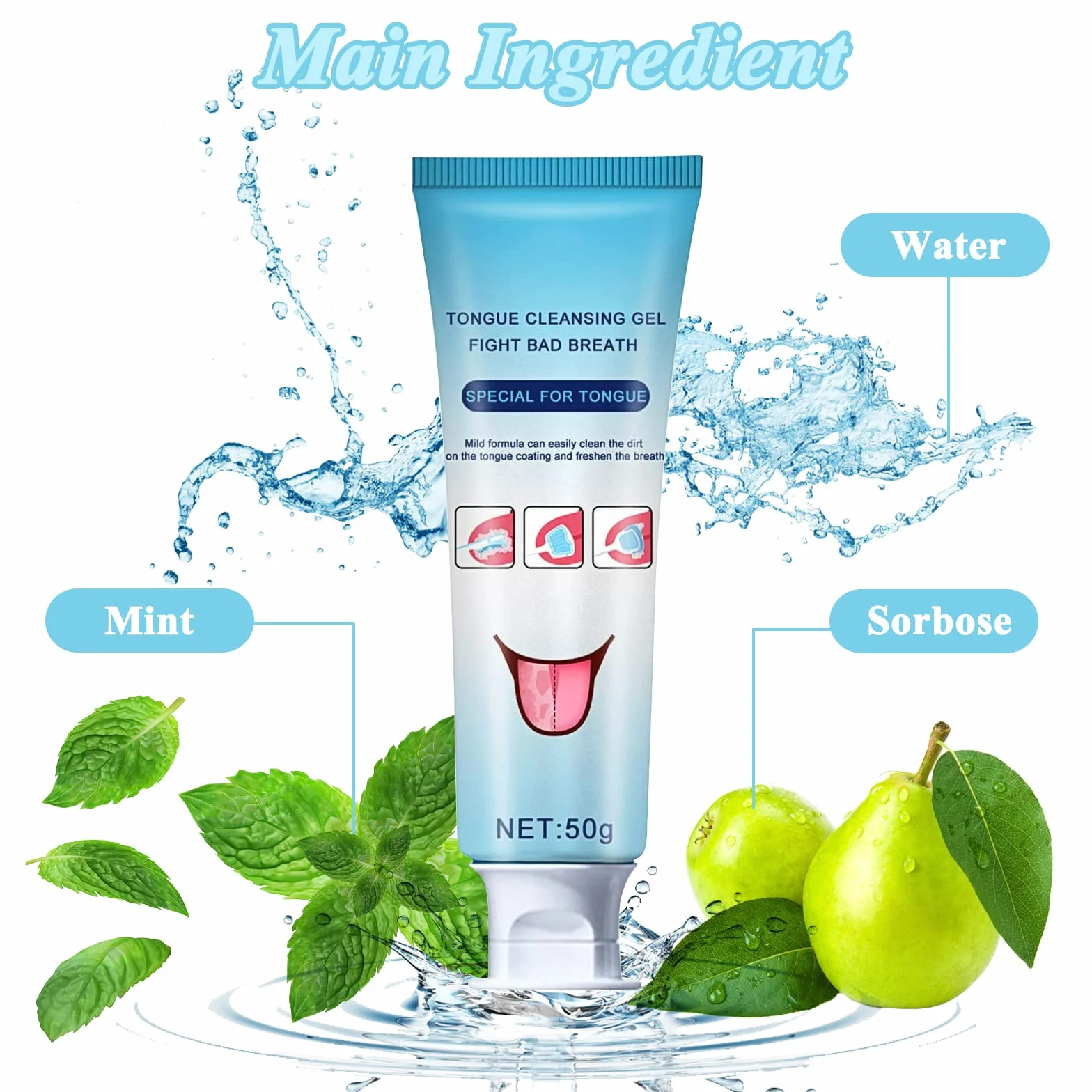 Pulisci Lingua 50g Gel + Spazzolino Lingua Pulitore Alitosi Fresh Breath Tongue Cleaner Oral Care