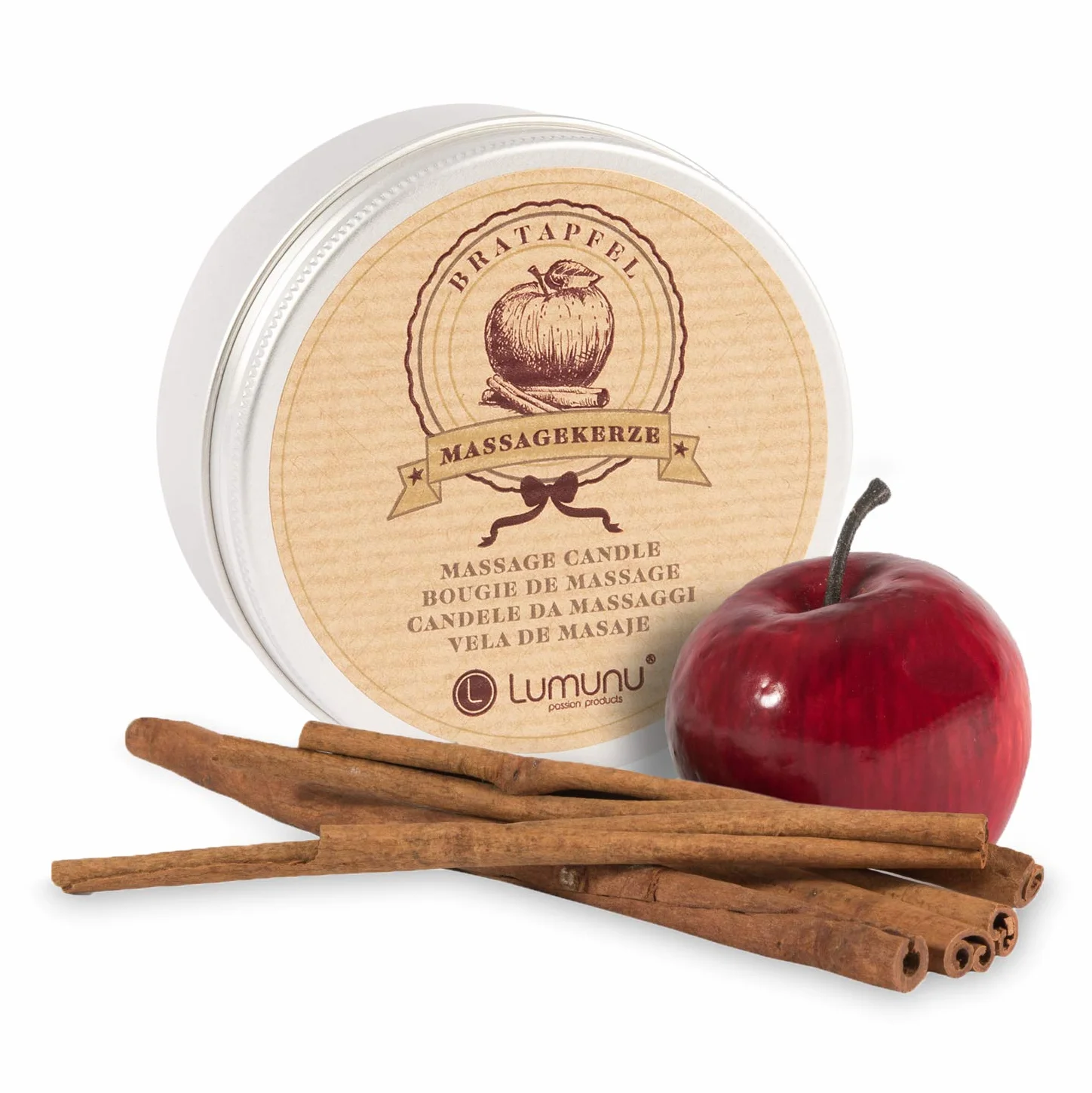 Lumunu Candela Di Cera Da Massaggio Nutriente Erotica Deluxe Oli Naturali Profumo Mela Cotta Natale Cannella 100g