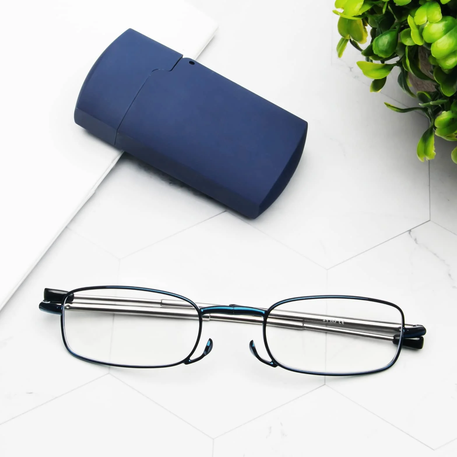 MMOWW Occhiali da lettura Pieghevoli Anti-blu con Aste Telescopiche Custodia Portatile Blu +2.0