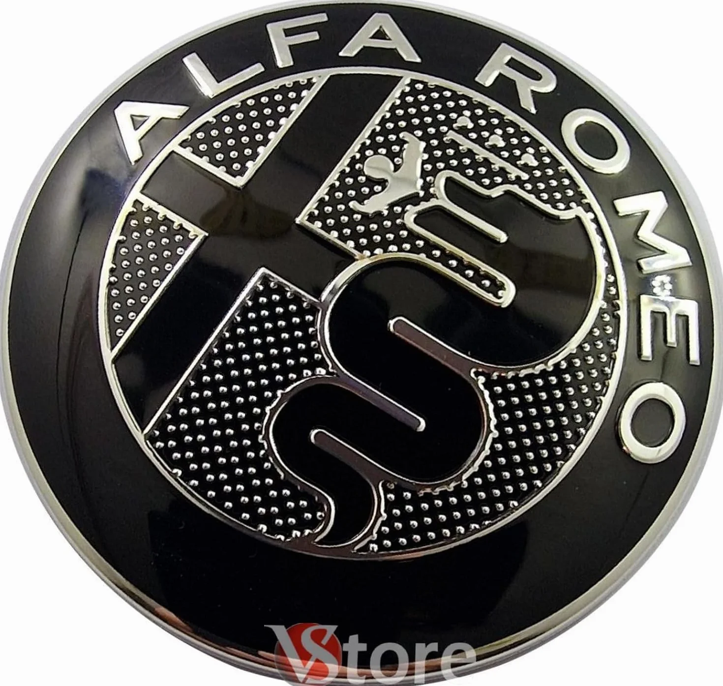 2 Fregi Stemma Compatibili con Alfa Romeo Auto Logo 74mm New Black Per Cofano Anteriore e Posteriore Emblema Stemmi in Metallo