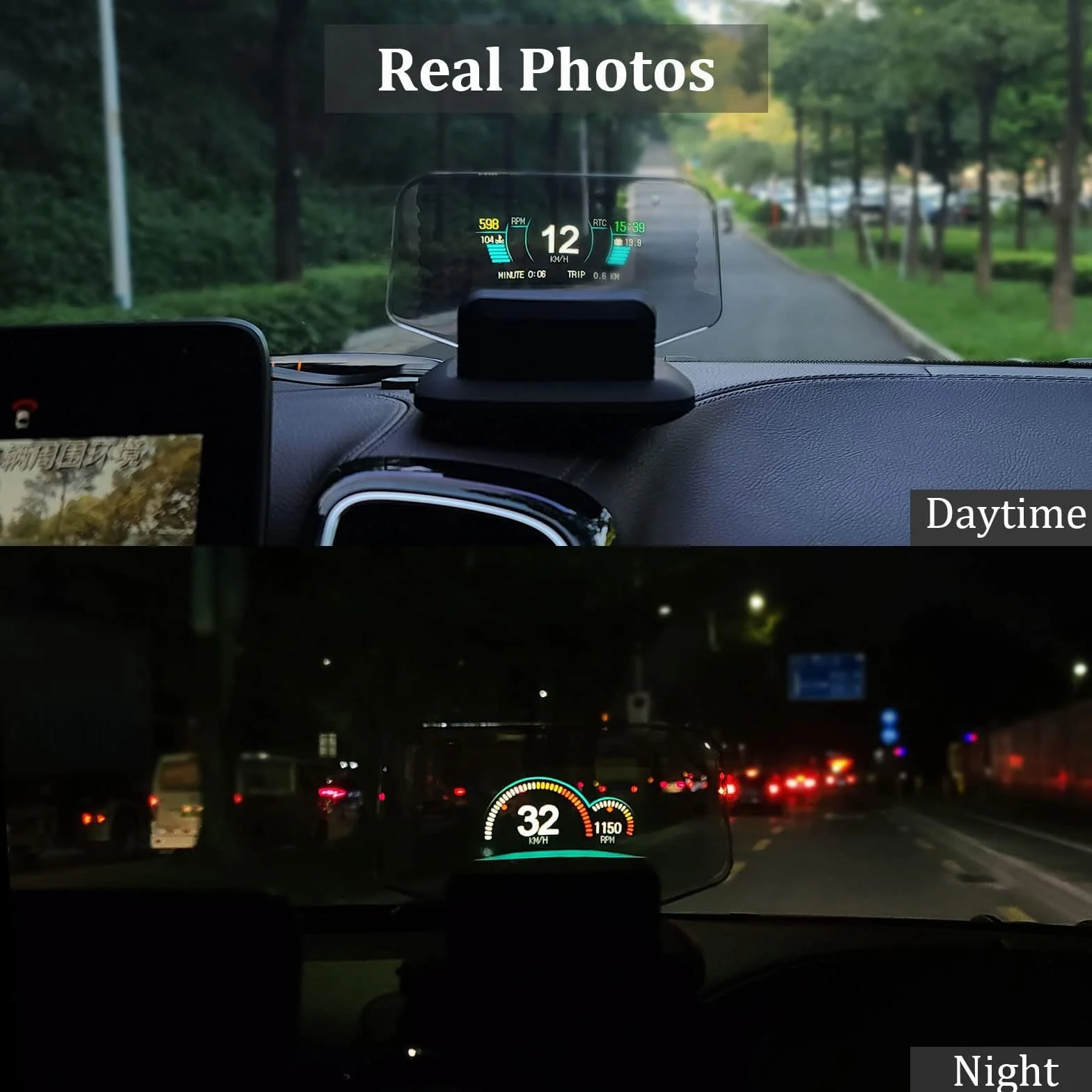 Display head-up per auto a doppio sistema, mostra molteplici funzioni, tachimetro GPS, cruscotto OBD, con molteplici funzioni di prompt