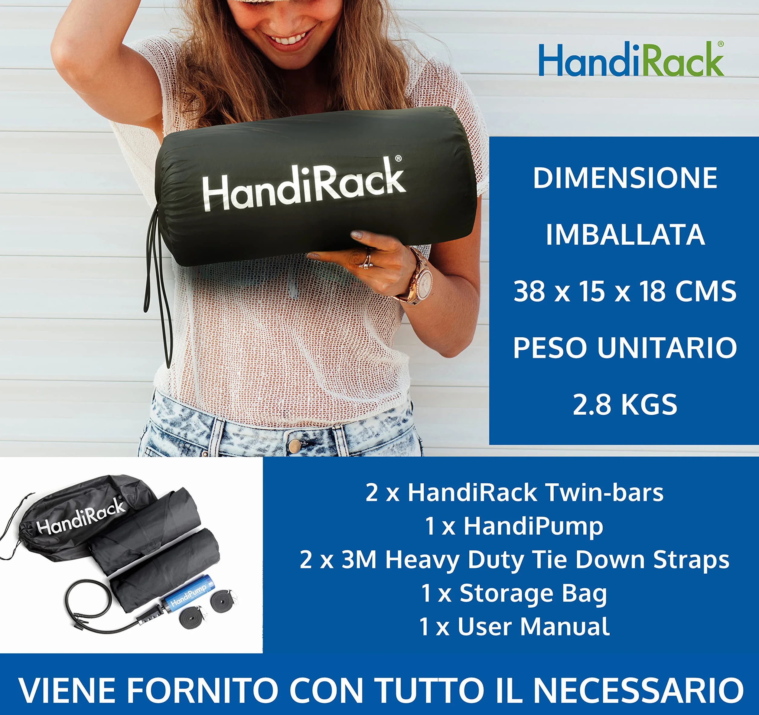 HandiWorld HandiRack Portapacchi Universale per Auto Barra da Tetto Impieghi Pesanti Nero