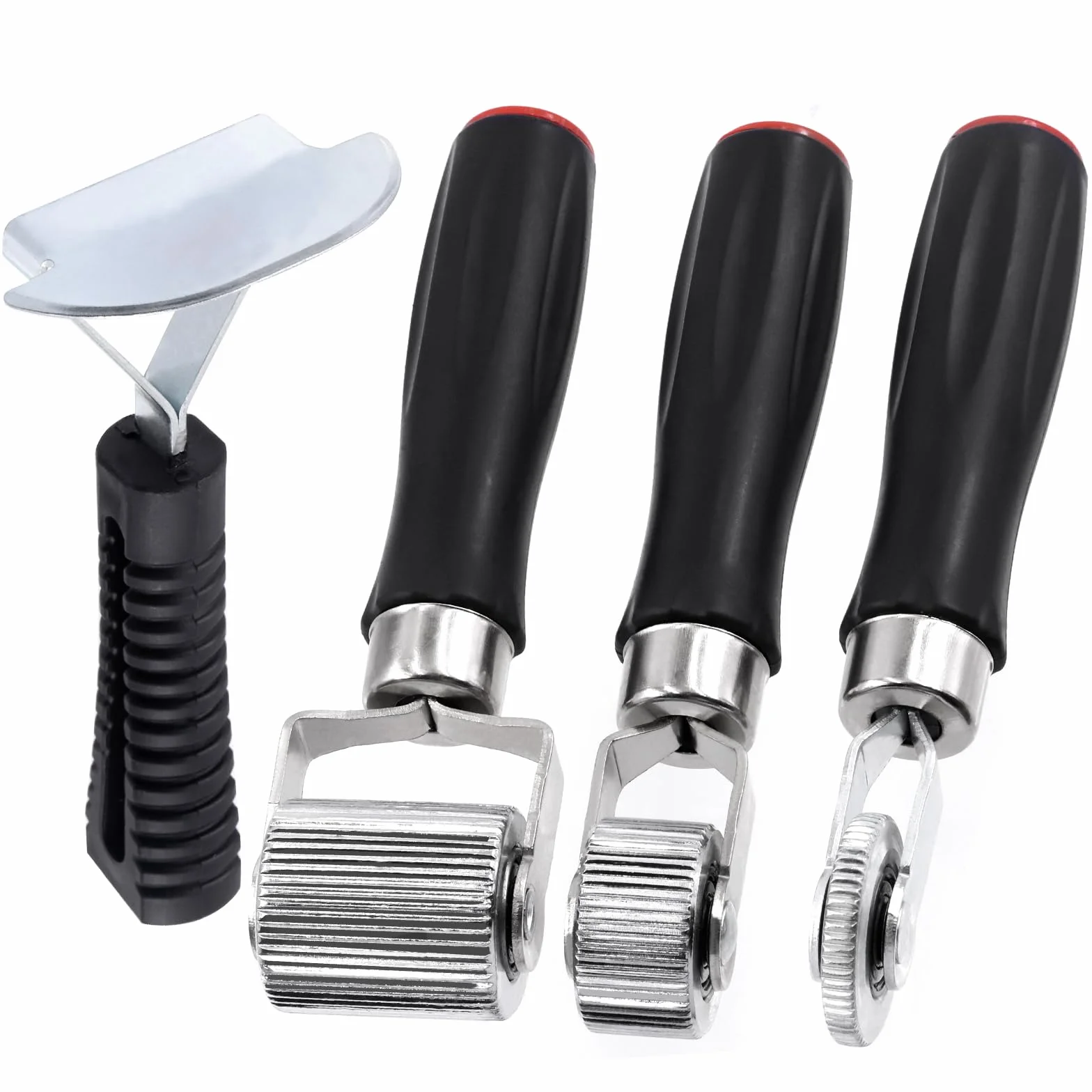 Glarks 4 rulli fonoassorbenti per auto, 6 mm, 20 mm, 40 mm, strumento di installazione in metallo, per applicazione rotella, rullo per cuciture insonorizzanti, kit in metallo con raschietto, per
