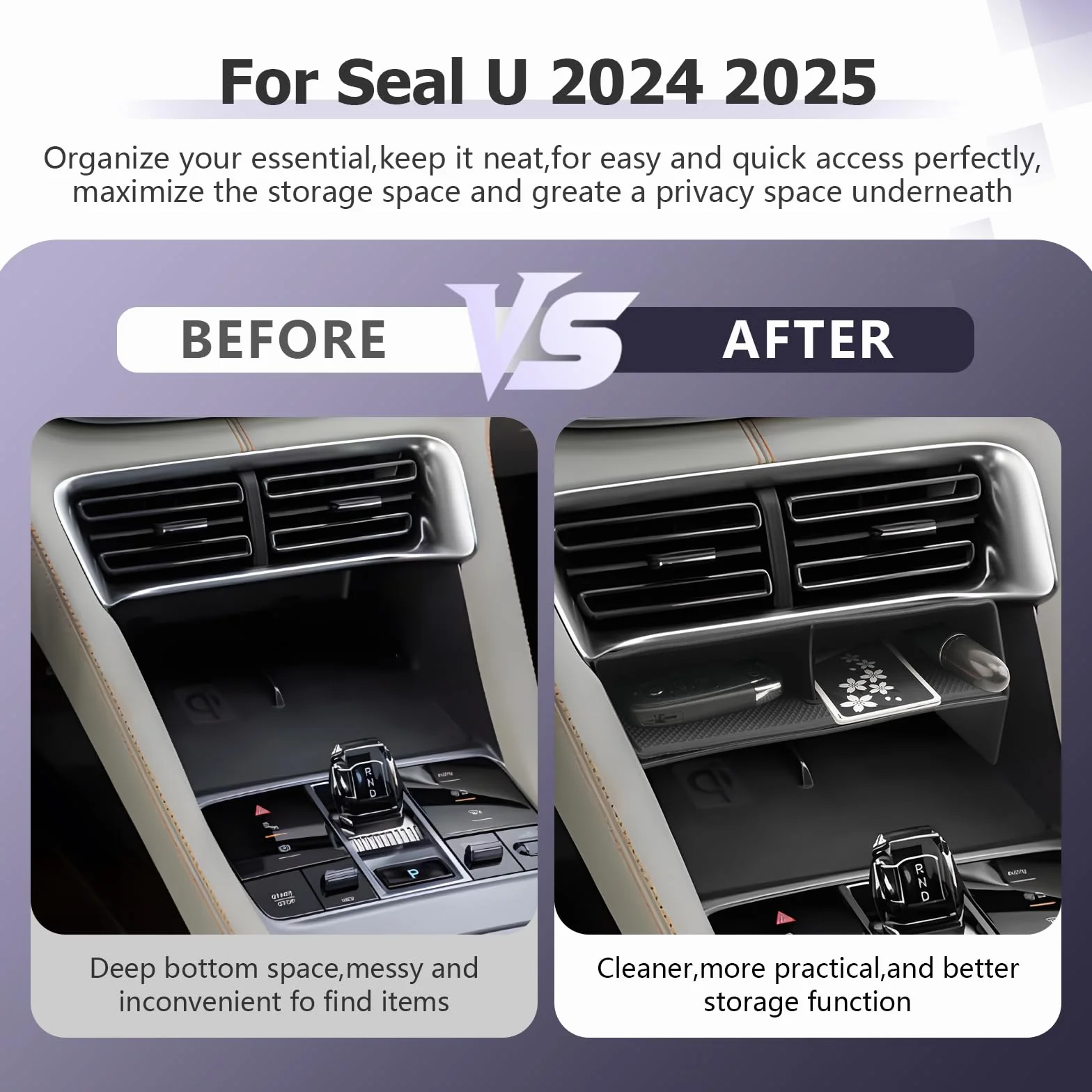 LUWU Compatibile con BYD Seal U EV/Seal U DM-i Hybrid 2023 2024 2025 Vassoio portaoggetti per Console Centrale Seal U Interno Console Centrale Scatola di Conservazione Organizer per Console Centrale