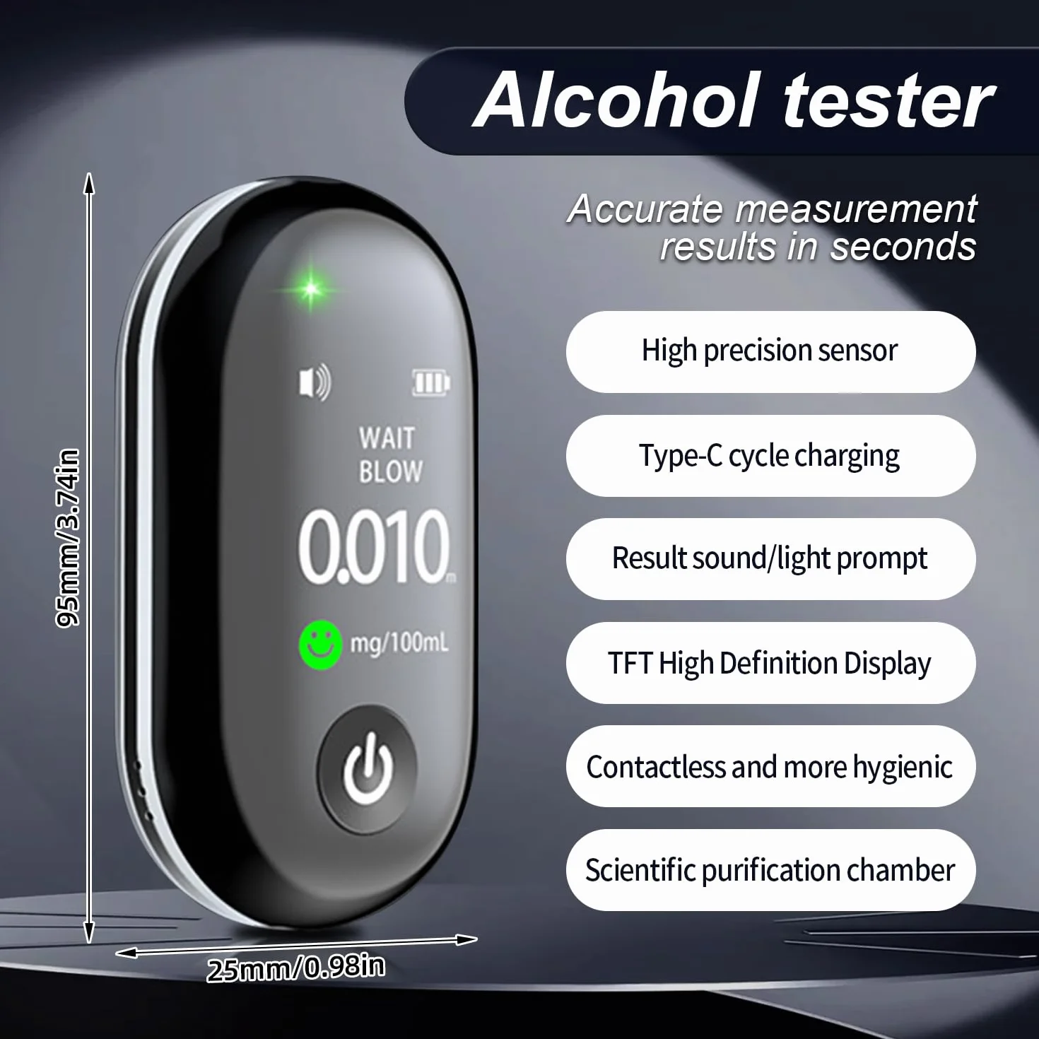 Etilometro Portatile Certificato Alcol Test con LED ad Alta Definizione e Chip ad Alta Sensibilità,Adatto per Uso Domestico e Professionale