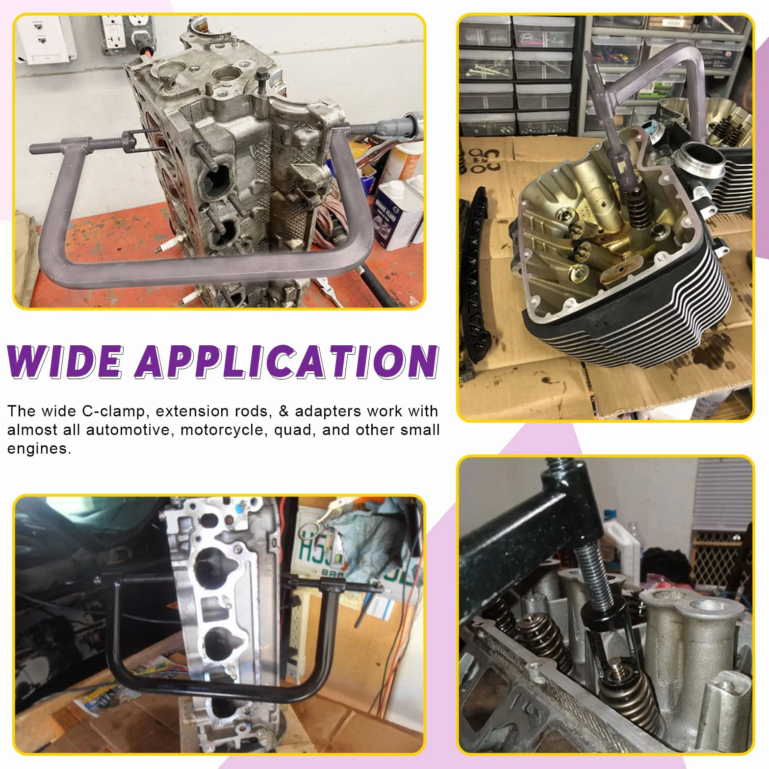 Swpeet Kit assortito di 13 attrezzi per compressore a molla per valvola, include 5 adattatori pusher, viti di estensione, set di valvole e barra di compressione per moto, auto e piccoli veicoli a