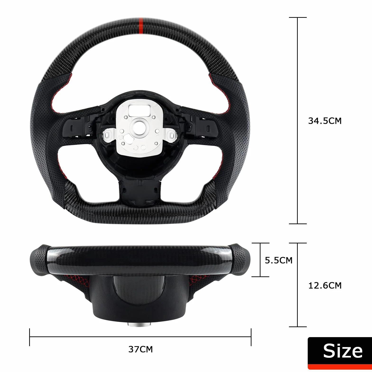 Volante in fibra di carbonio D piatto con cuciture rosse per Audi TT TTRS R8 2007-2015