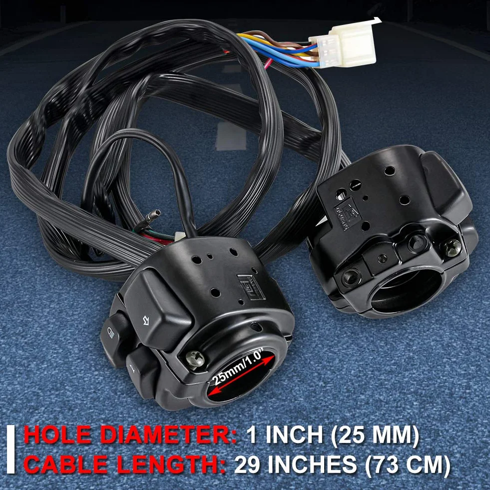 KATUR interruttore impermeabile manubrio moto 25 mm nero Harley Softail Dyna Sportster 883 1200 V-Rod 1996-2012