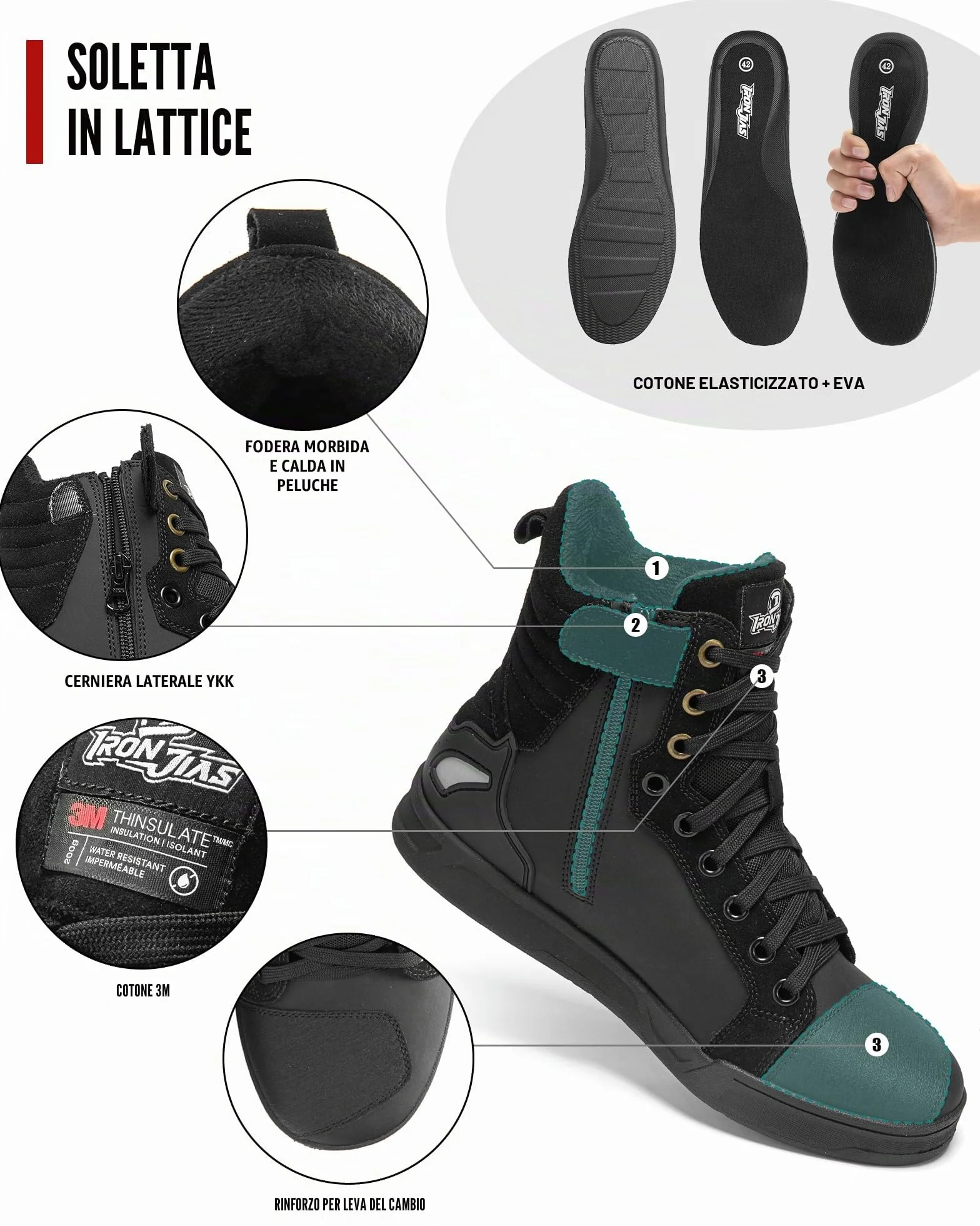 BORLENI Scarpe Moto Uomo Inverno Plus Velluto Caldo Stivali da Motocross con Fodera in Pile Cerniera Laterale Paraleva Suola Antiscivolo Nero 44