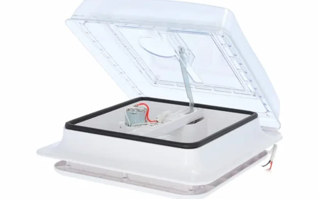 BERGER | Oblò Camper 28x28 cm, Lucernario Per Tetto Con Ventola 12 V, Tetto Lucernario per Camper, Roulotte e Van, Resistente Ai Raggi UV - Traslucido