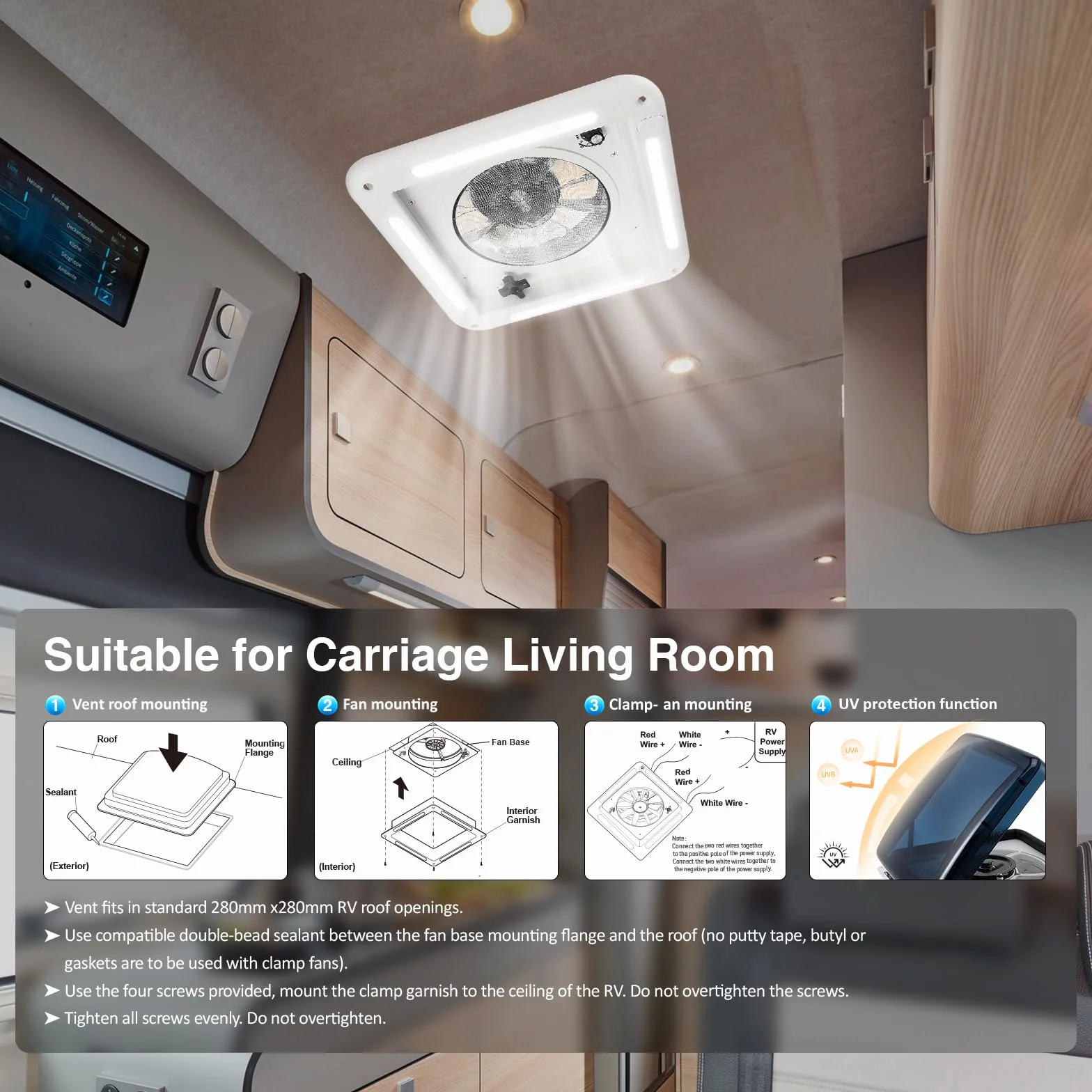 Ventilatore Da Tetto Per Camper con luce LED e finestra, Ventola di scarico reversibile
